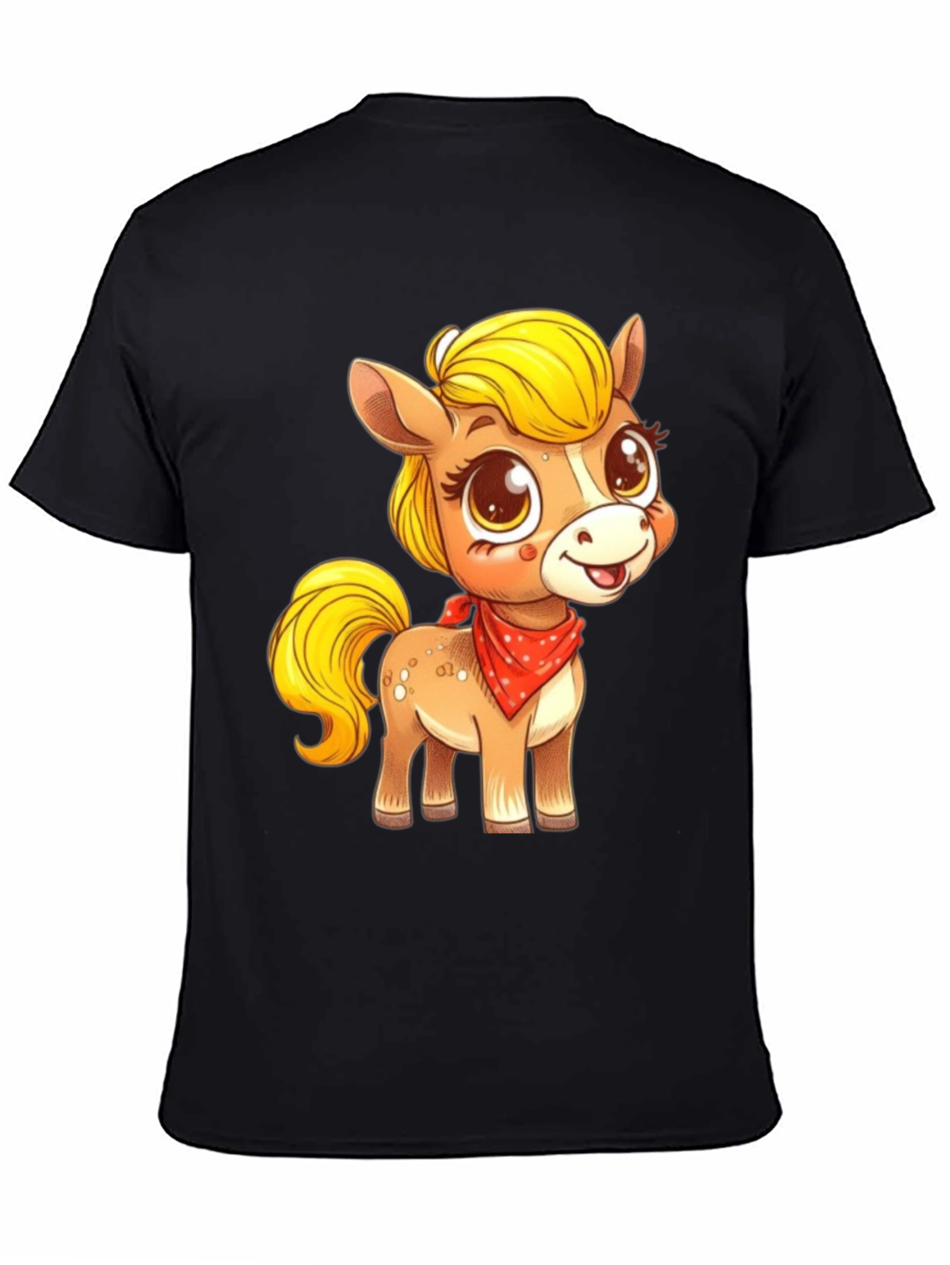 Black Cute Pony Cartoon Graphic Black T-Shirt view 4