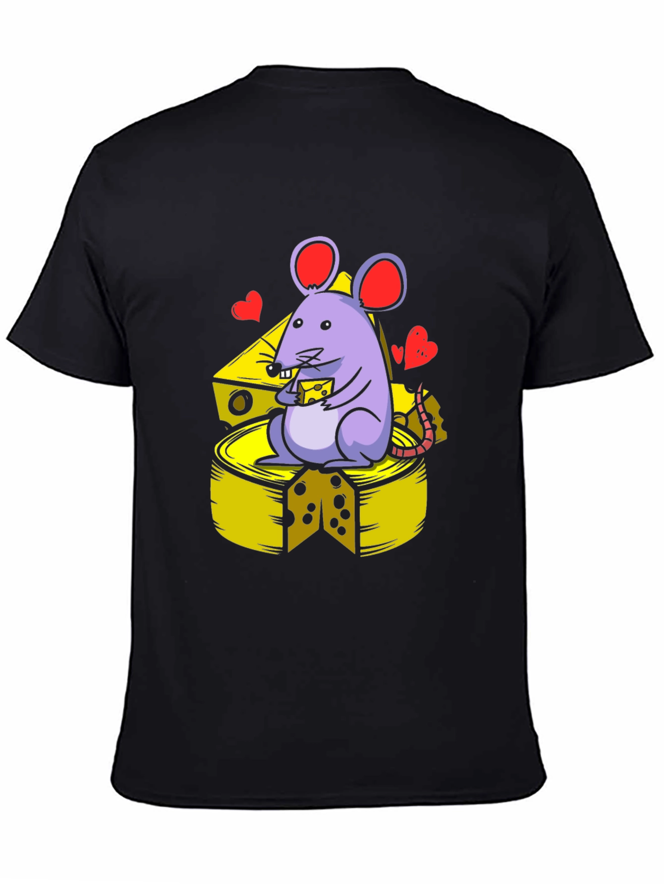 Black Funny Mouse & Cheese Graphic Tee - Unisex Black T-Shirt view 4