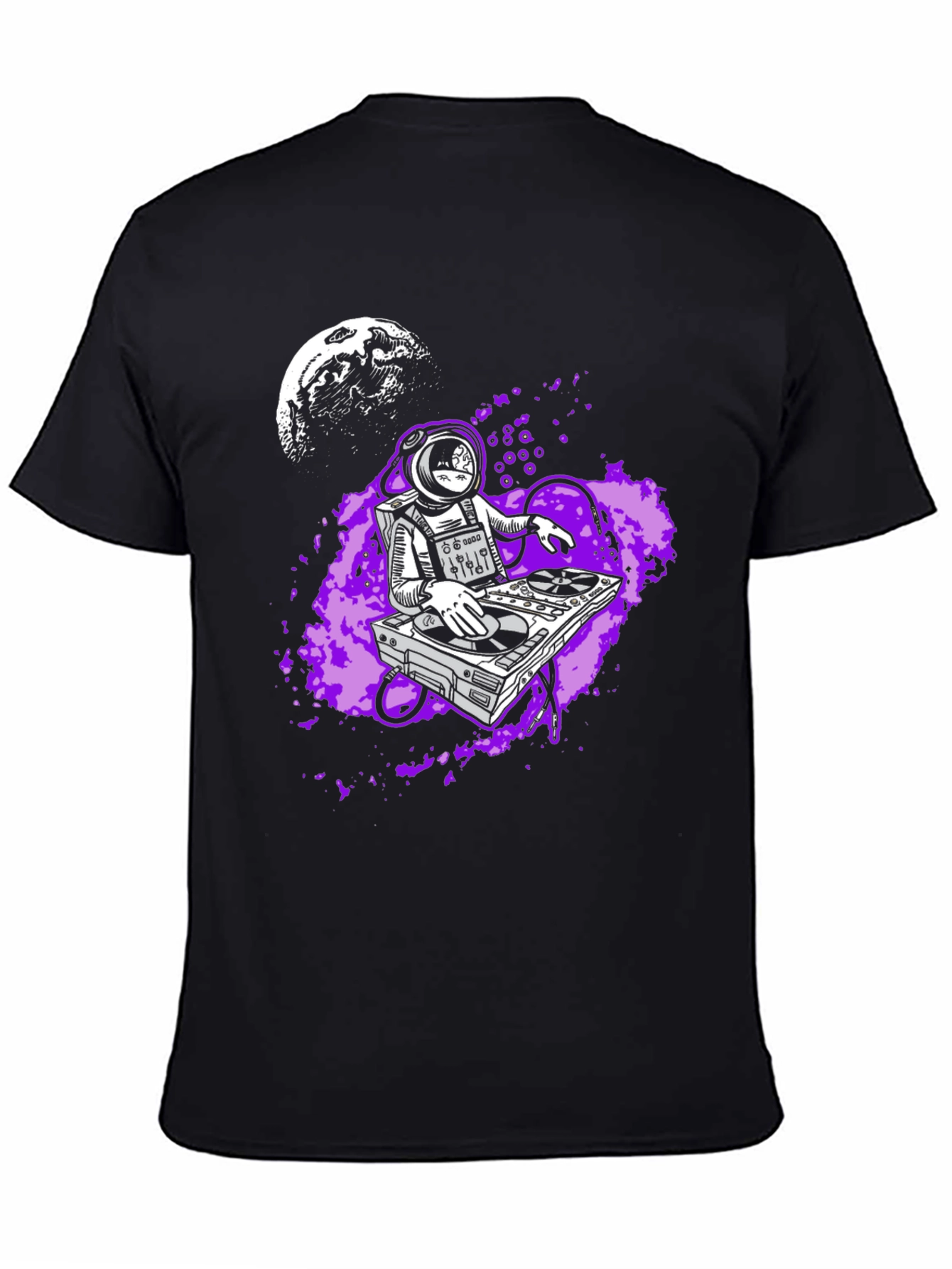 Black DJ Astronaut Graphic Tee - Black Cotton T-Shirt view 4