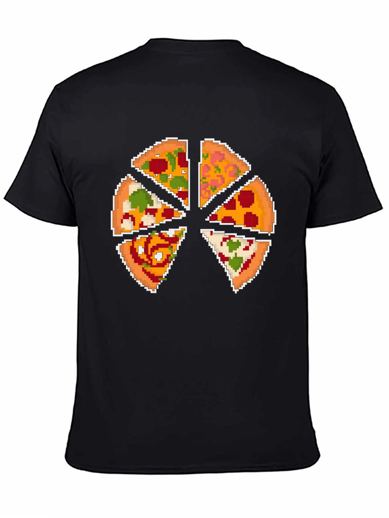 Black Pixel Pizza Slice Graphic T-Shirt - Fun Novelty Tee view 4