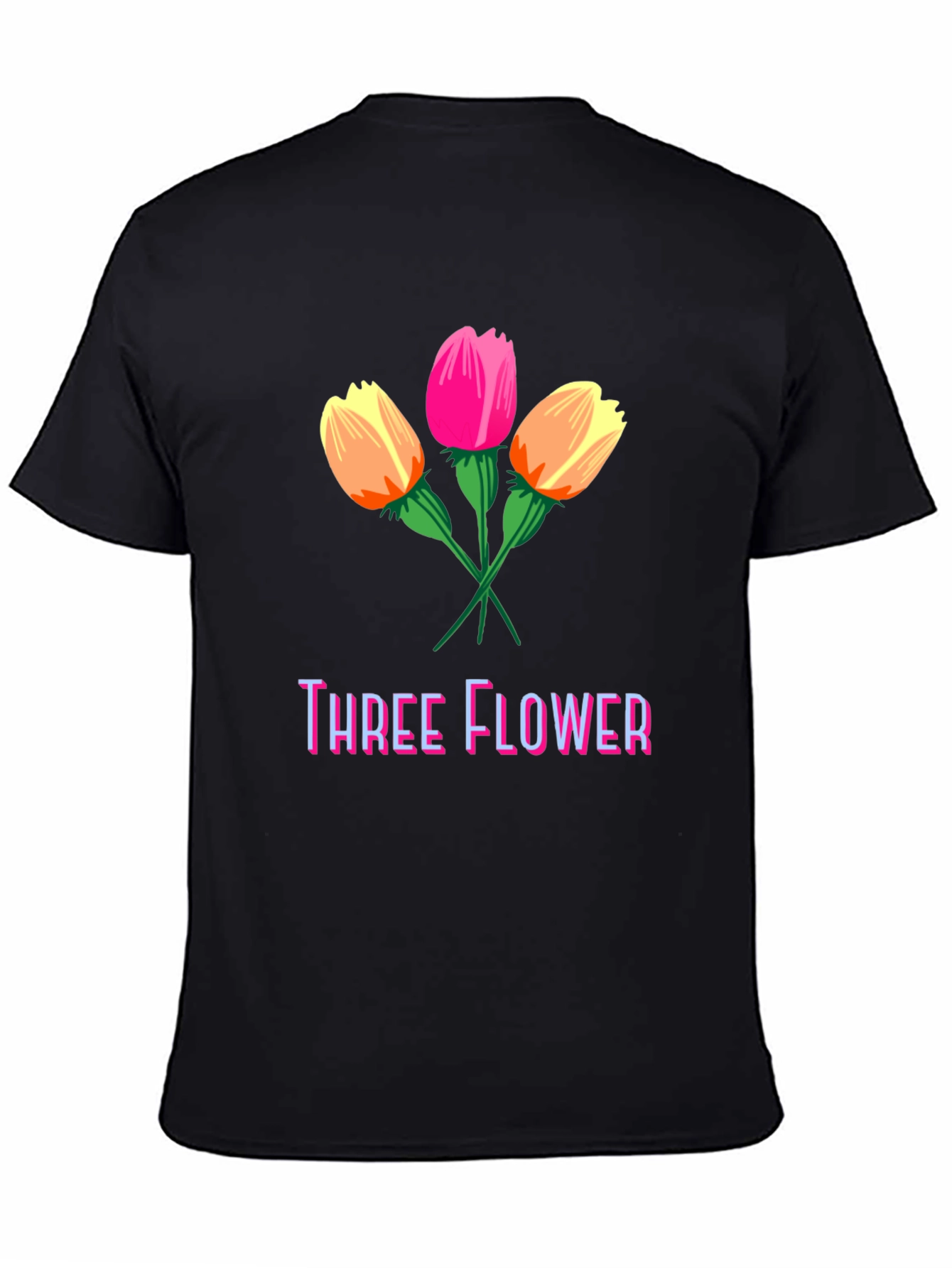 Black Three Flower Graphic T-Shirt - Stylish Cotton Tee view 4