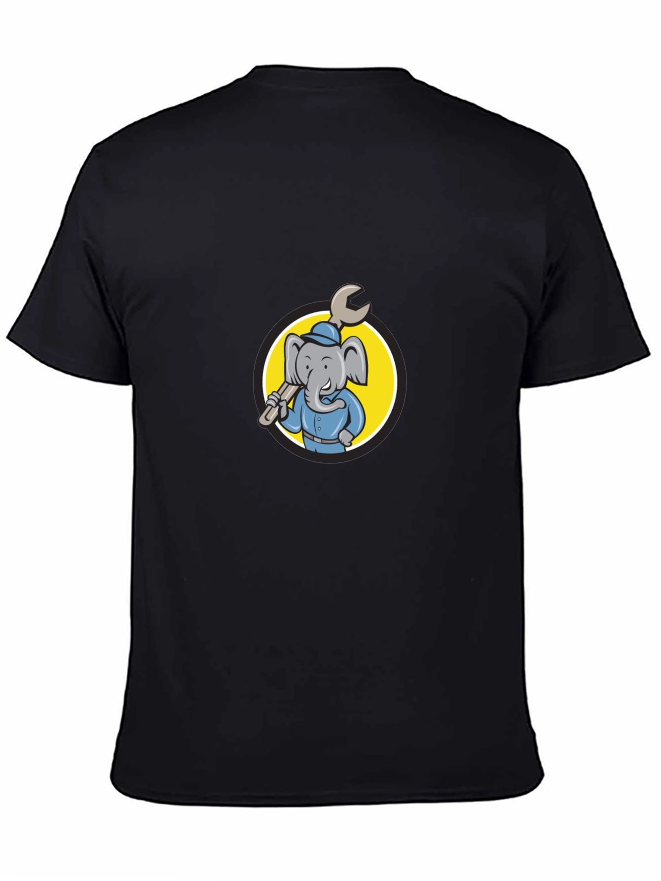Black Elephant Mechanic T-Shirt - Cartoon Animal Tee view 4