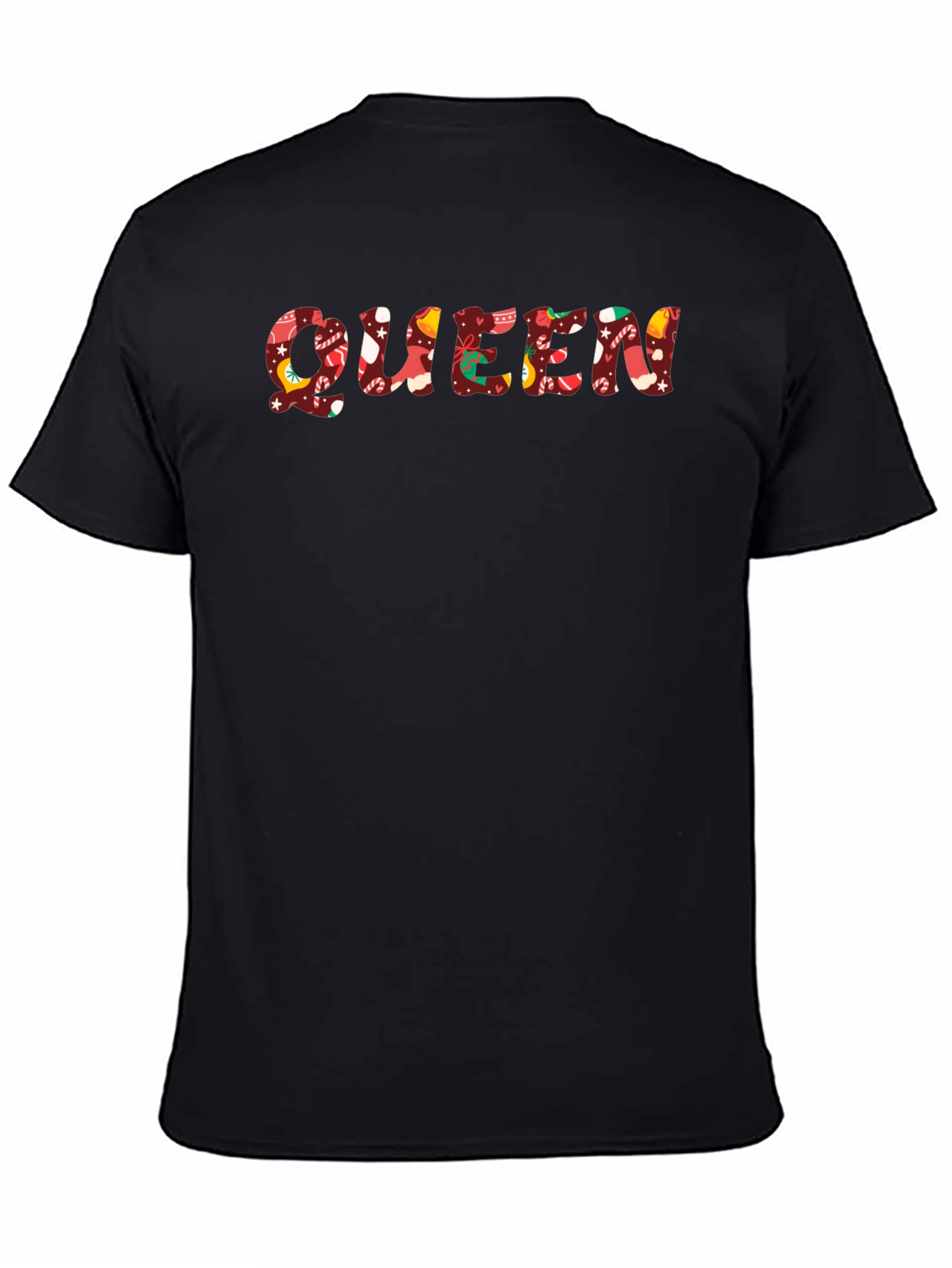 Black Queen Christmas Pattern Black T-Shirt view 4