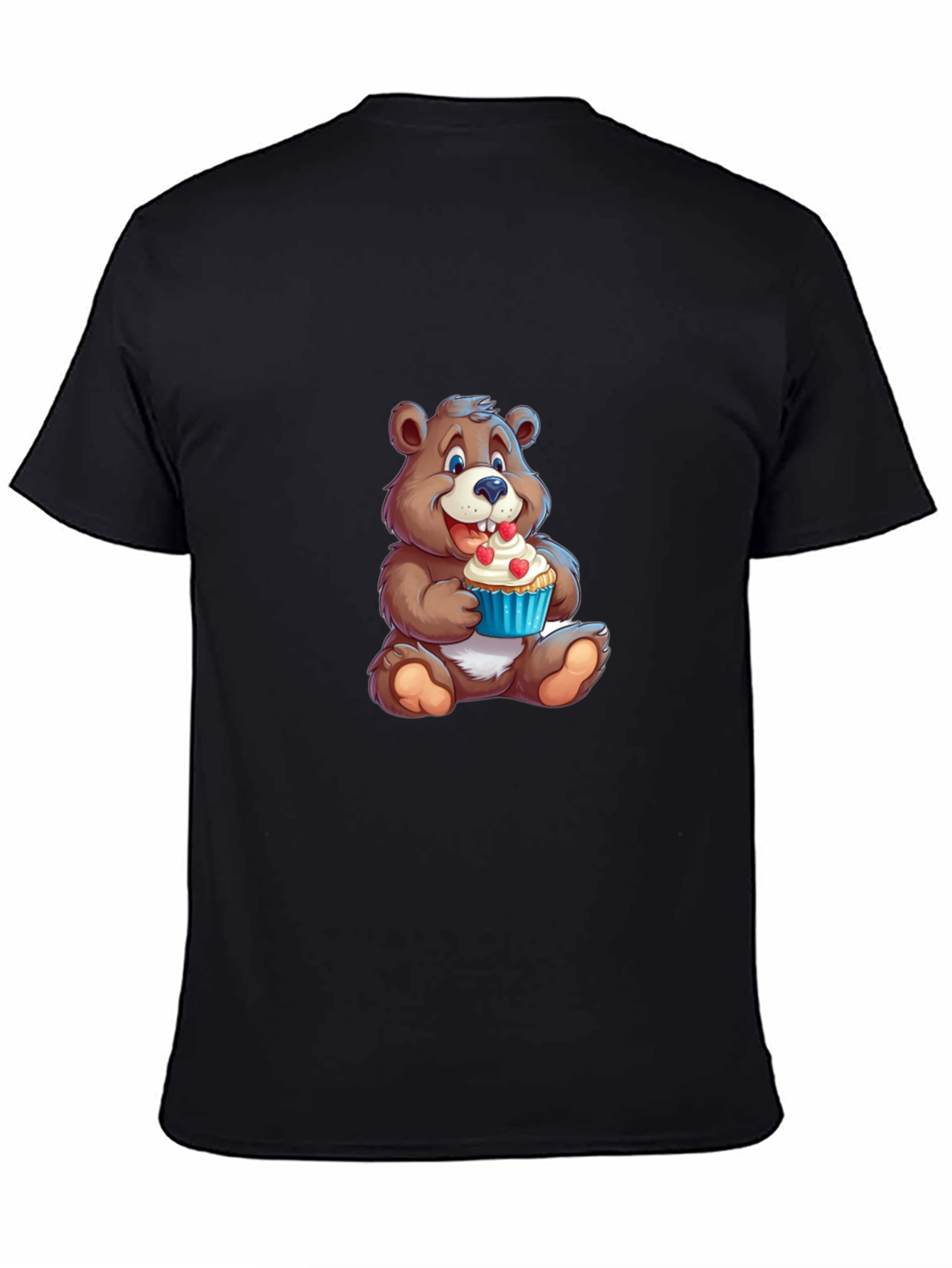 Black Cute Bear Cupcake Graphic T-Shirt - Black view 4