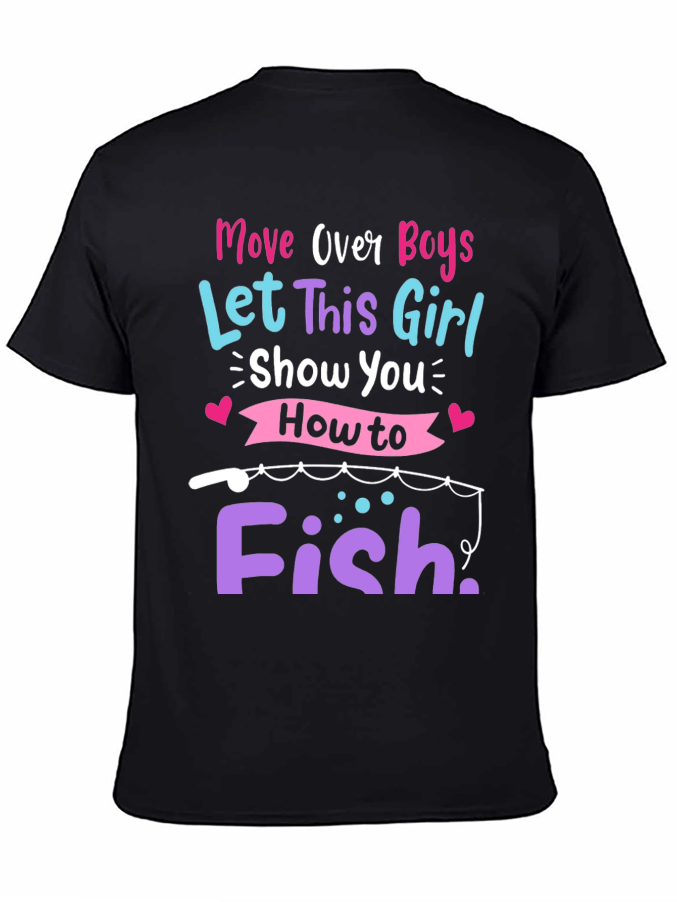 Black Fishing Girl's T-Shirt - "Move Over Boys" view 4