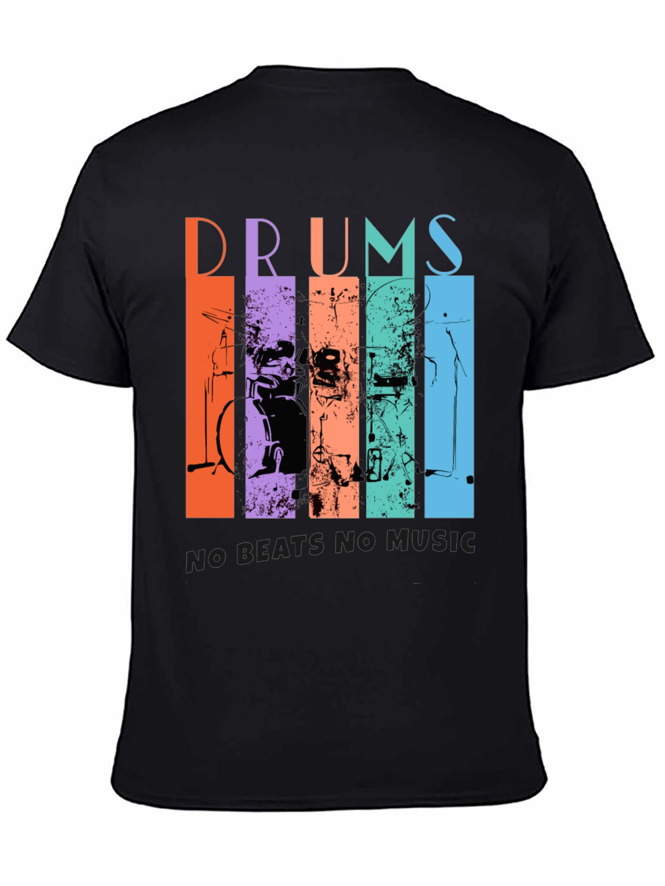 Black Colorful Drums Music Graphic T-Shirt view 4