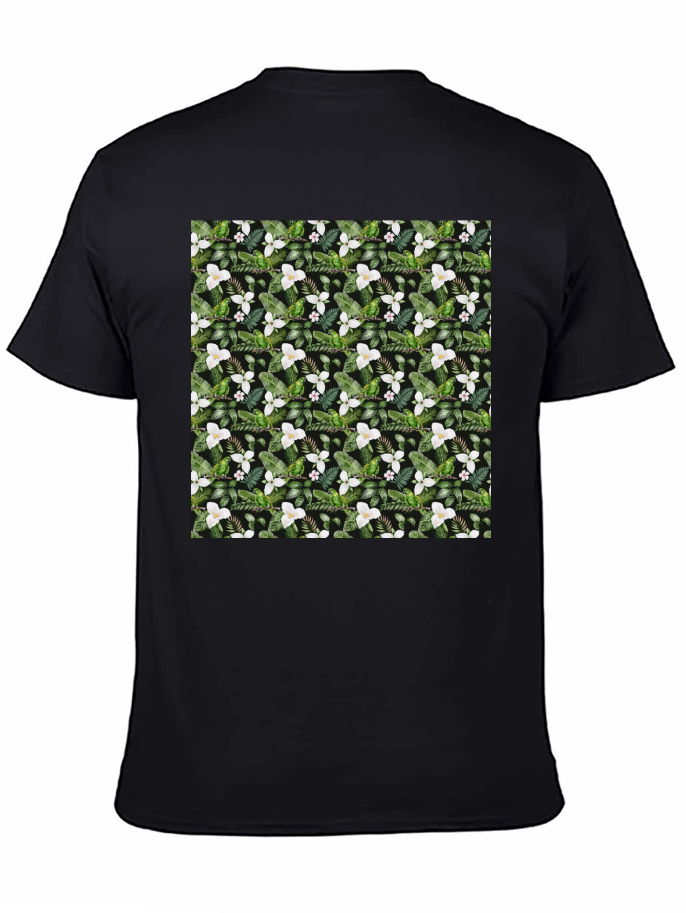Black Floral Print T-Shirt - Botanical Design view 4