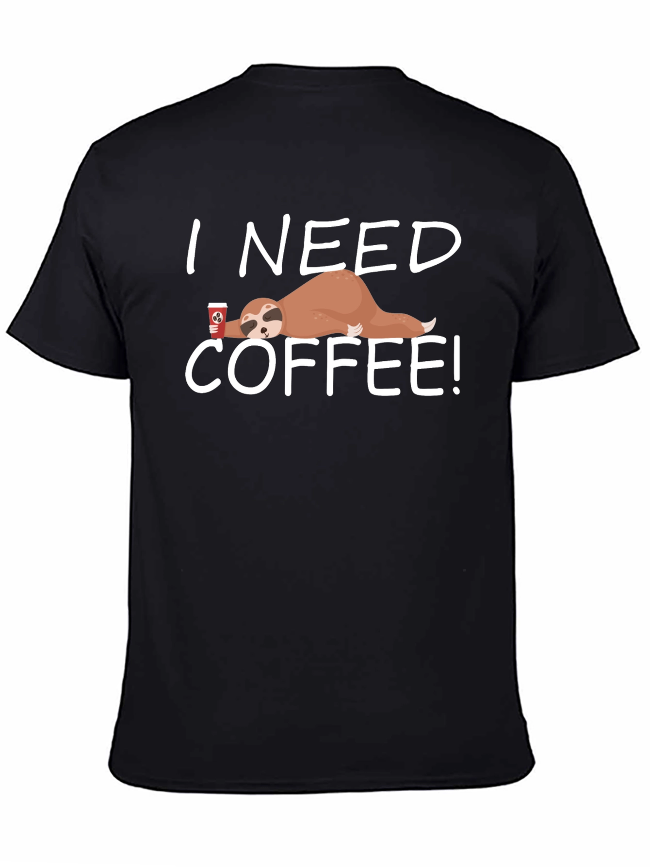 Black I Need Coffee Sloth T-Shirt - Funny & Comfy view 4