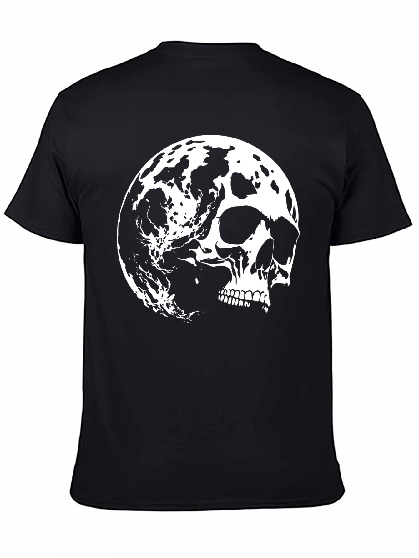 Black Skull Moon Graphic Tee - Black Cotton T-Shirt view 4