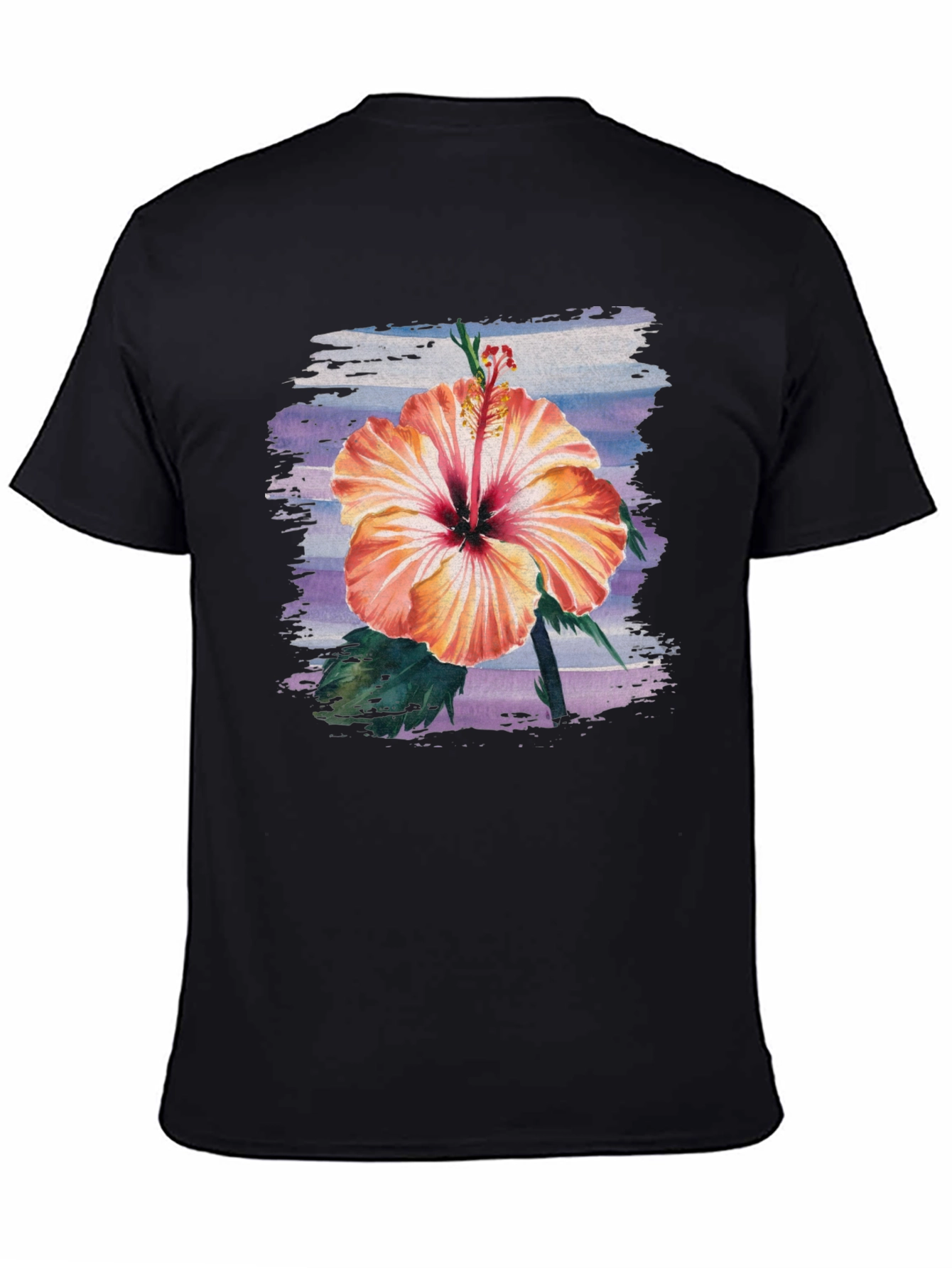 Black Hibiscus Flower Graphic Black T-Shirt view 4
