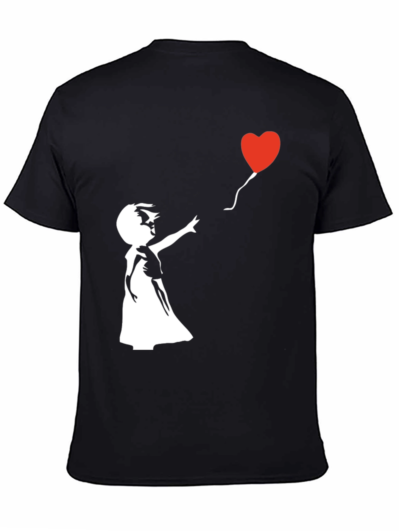 Black Banksy Girl with Balloon Graphic T-Shirt view 4