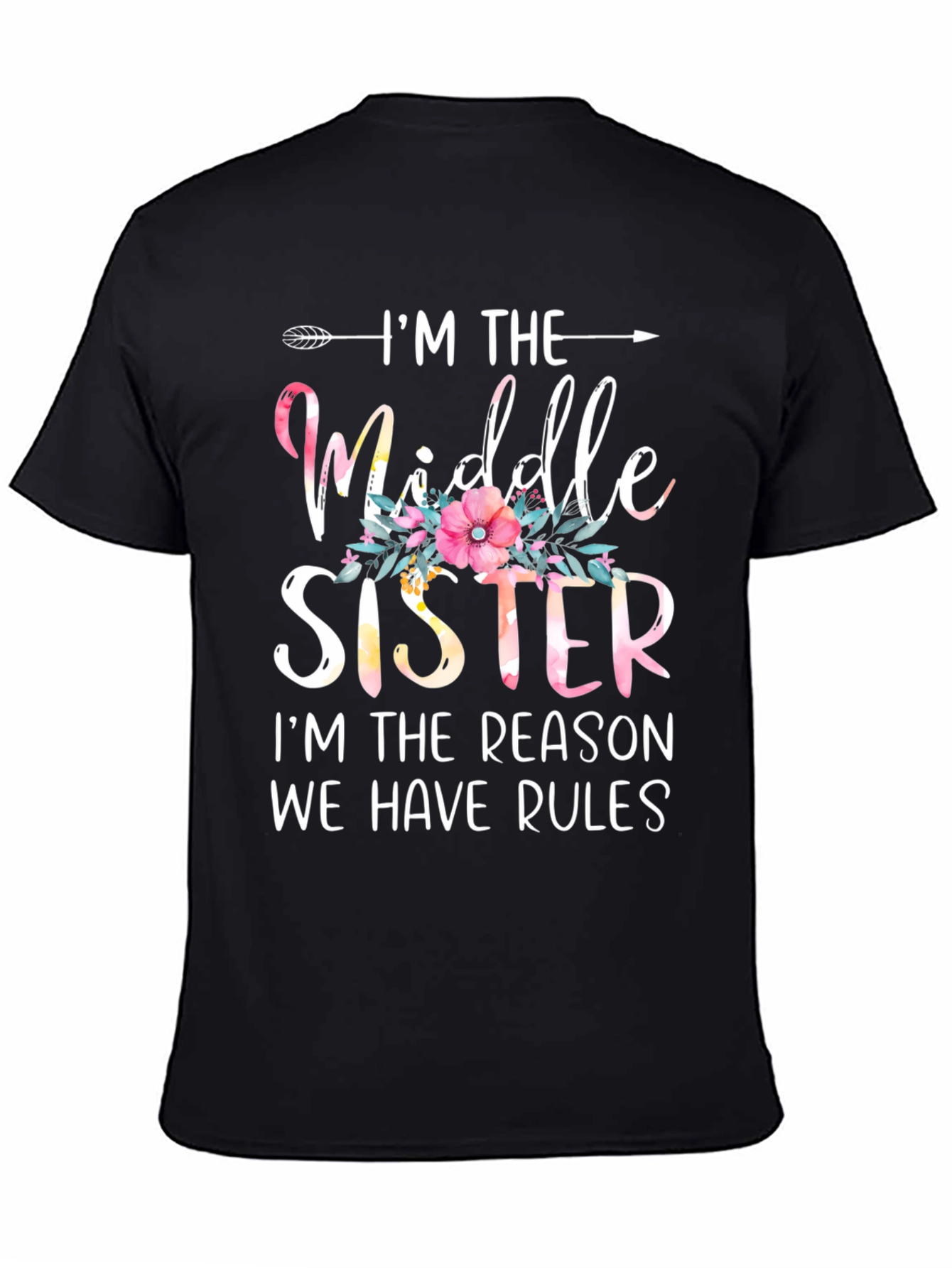 Black Middle Sister T-Shirt - Floral Accent view 4