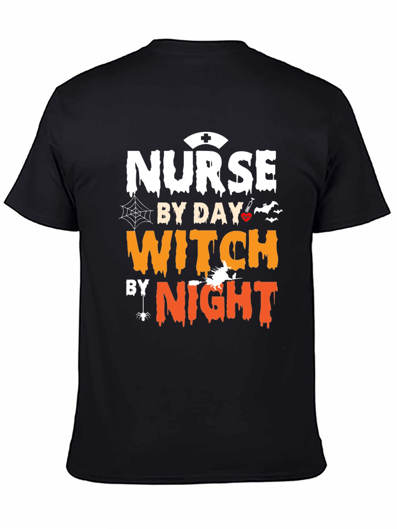 Black Nurse By Day Witch By Night Halloween T-Shirt view 4