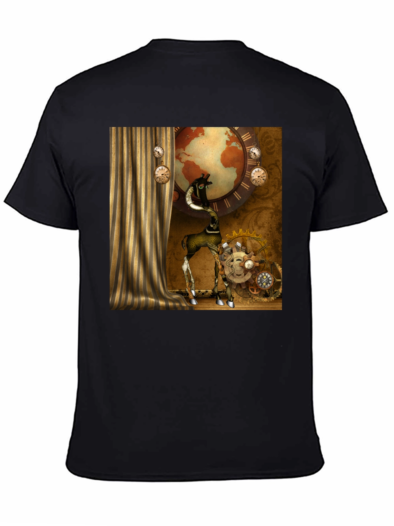 Black Steampunk Giraffe T-Shirt view 4