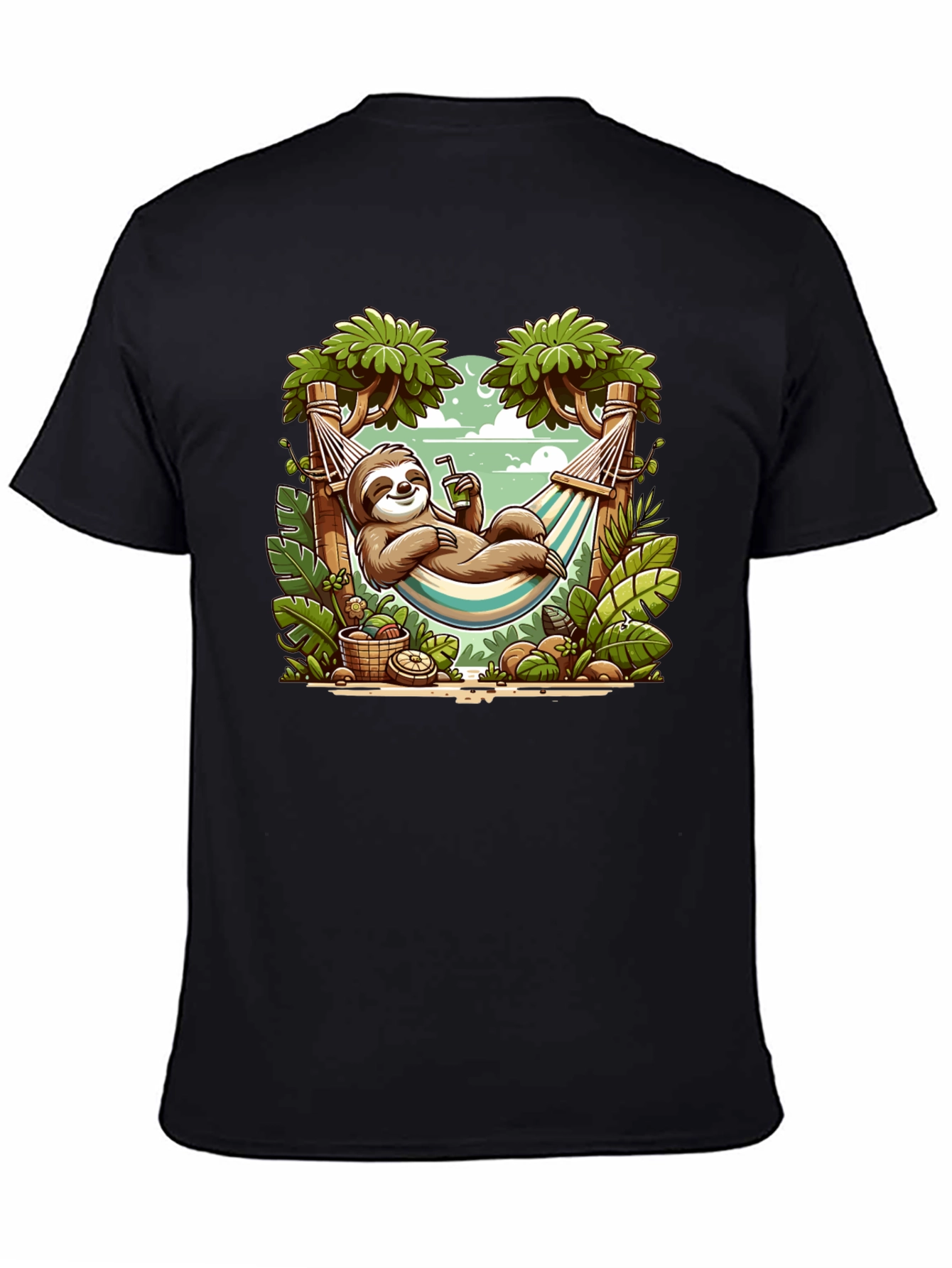Black Relaxed Sloth Hammock Graphic Tee view 4