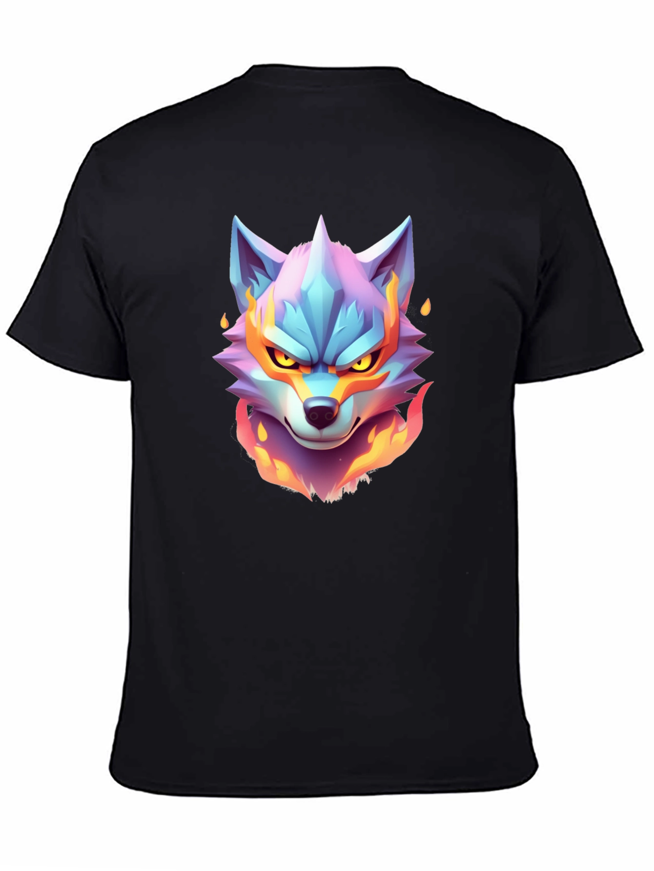 Black Fiery Wolf Graphic Tee - Cool Animal Design view 4