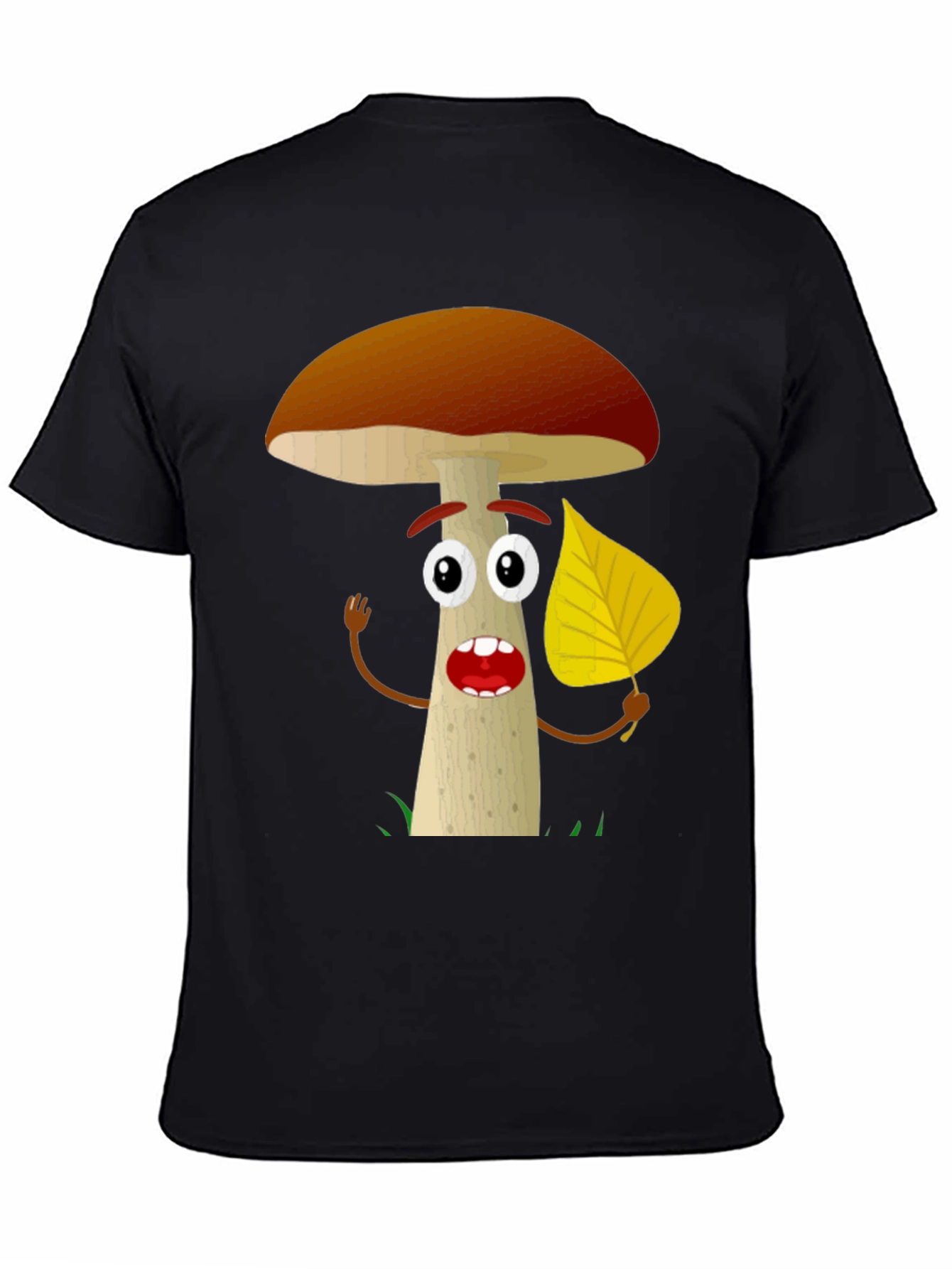 Black Cartoon Mushroom T-Shirt - Funny Nature Tee view 4