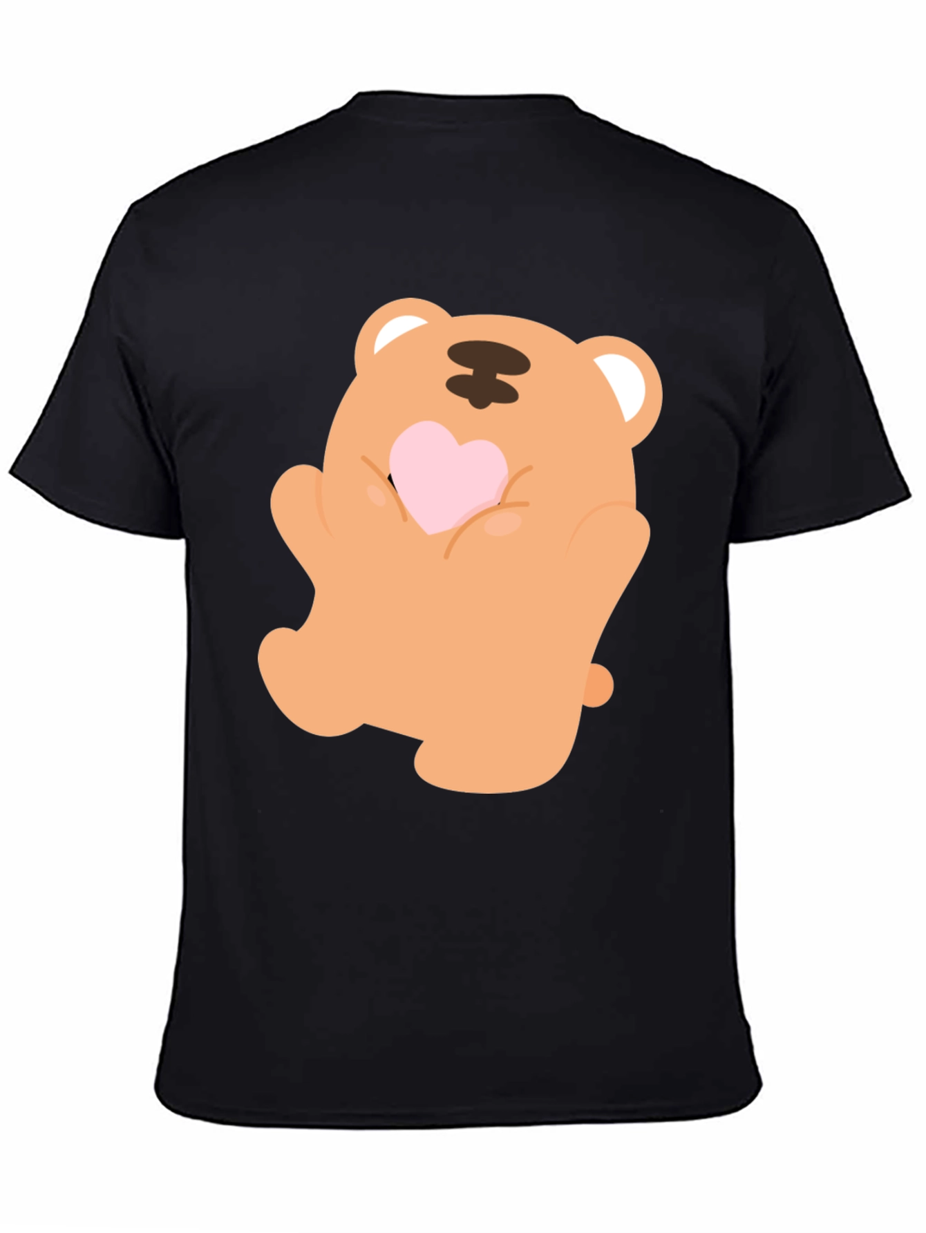Black Cute Bear Holding Heart Graphic Tee view 4