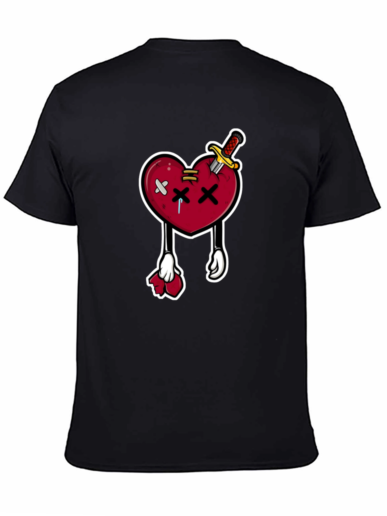Black Cartoon Heart with Knife T-Shirt view 4