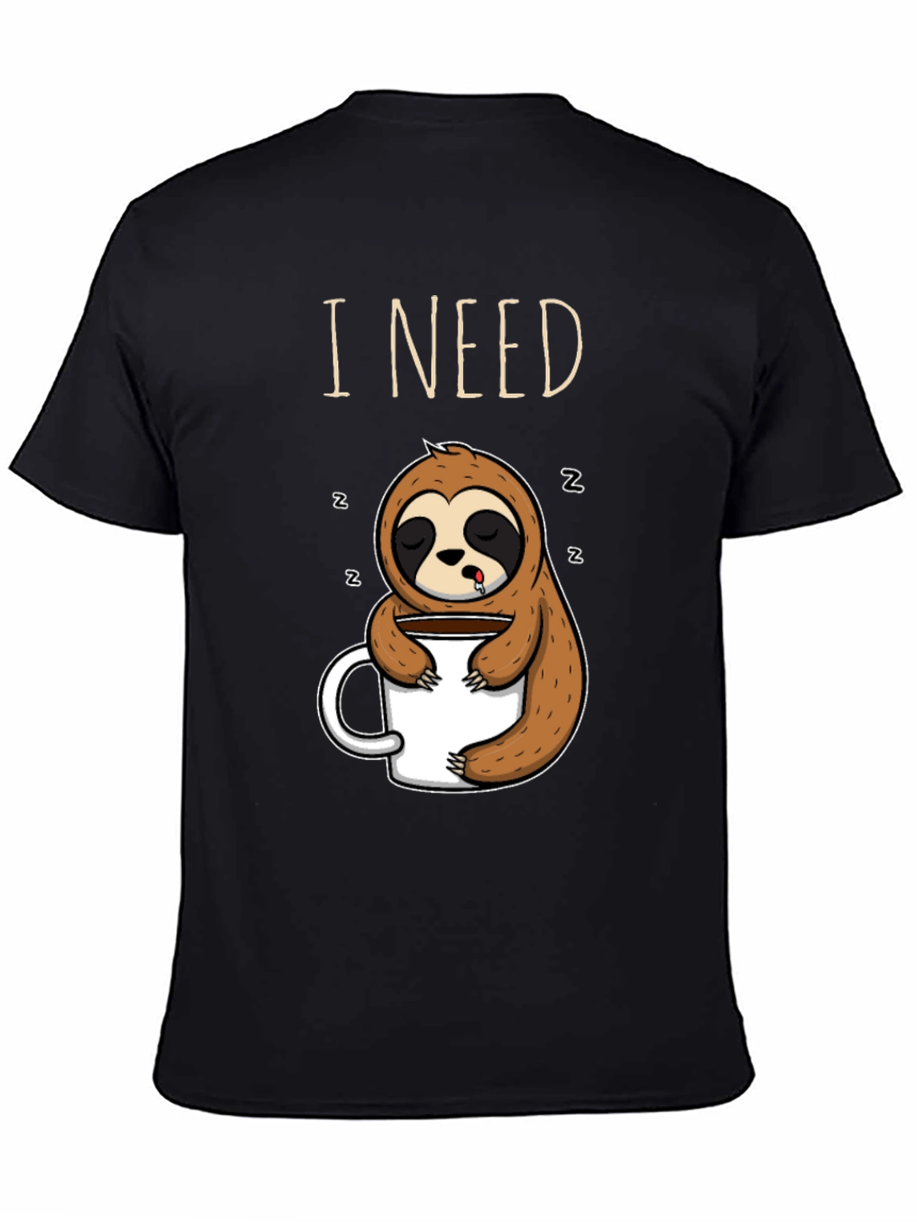 Black I Need Coffee Sloth T-Shirt view 4