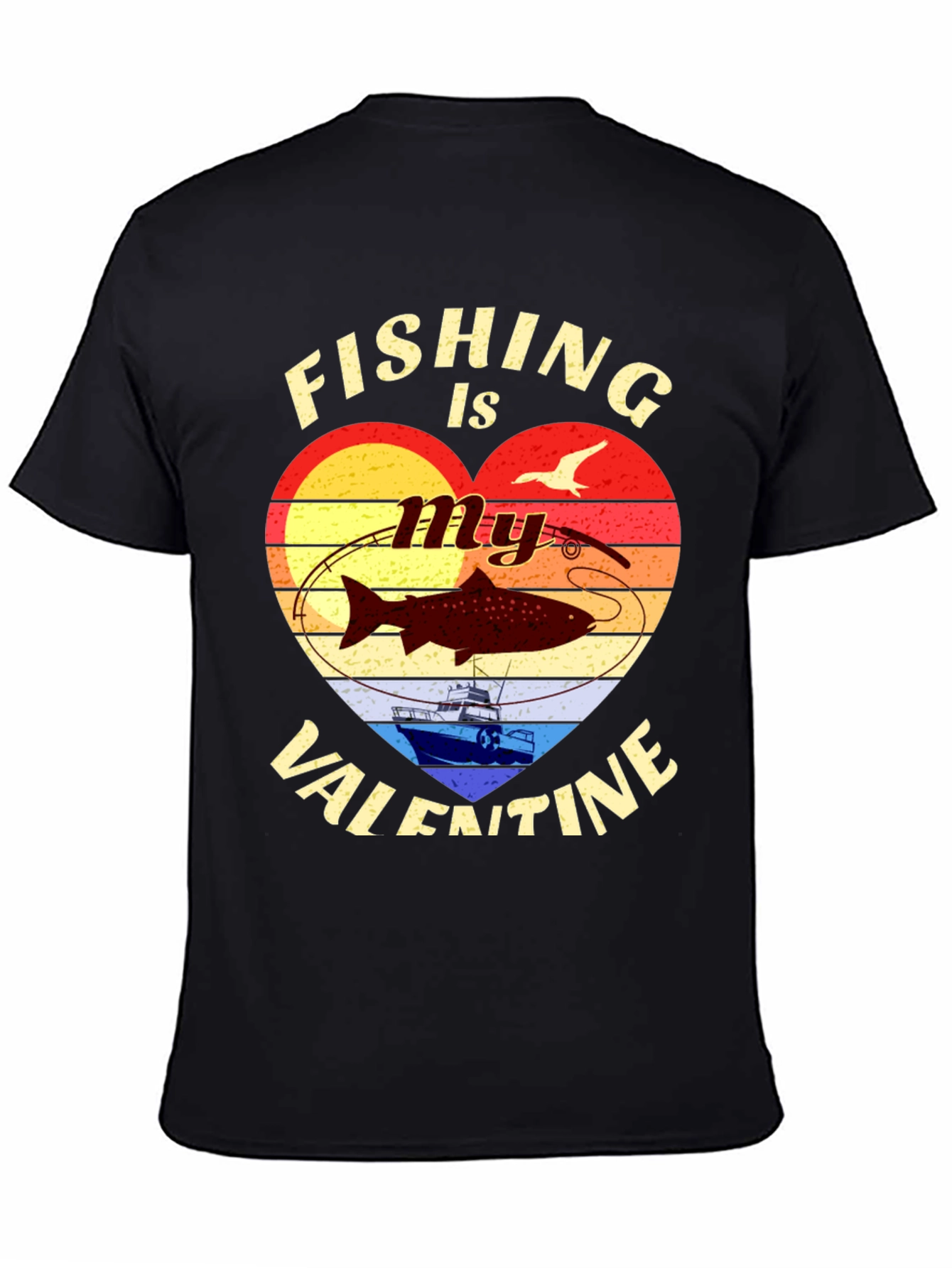 Black Fishing Valentine's Day Graphic T-Shirt view 4