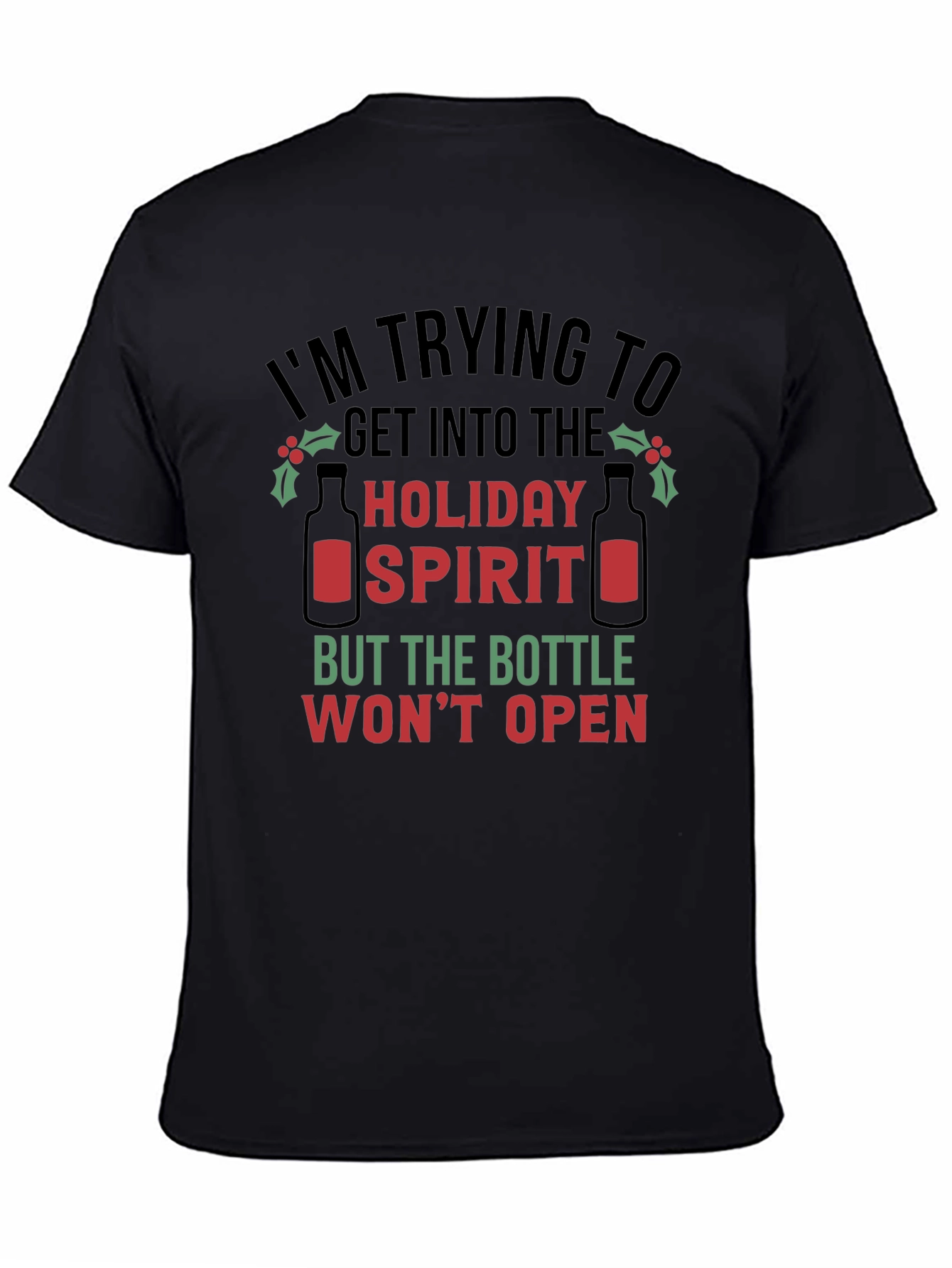 Black Holiday Spirit T-Shirt - Funny Christmas Tee view 4