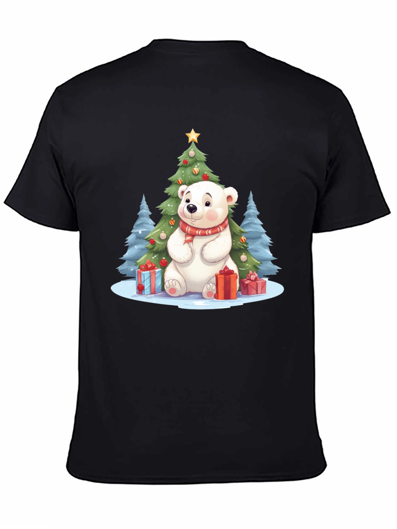Black Festive Polar Bear Christmas T-Shirt view 4