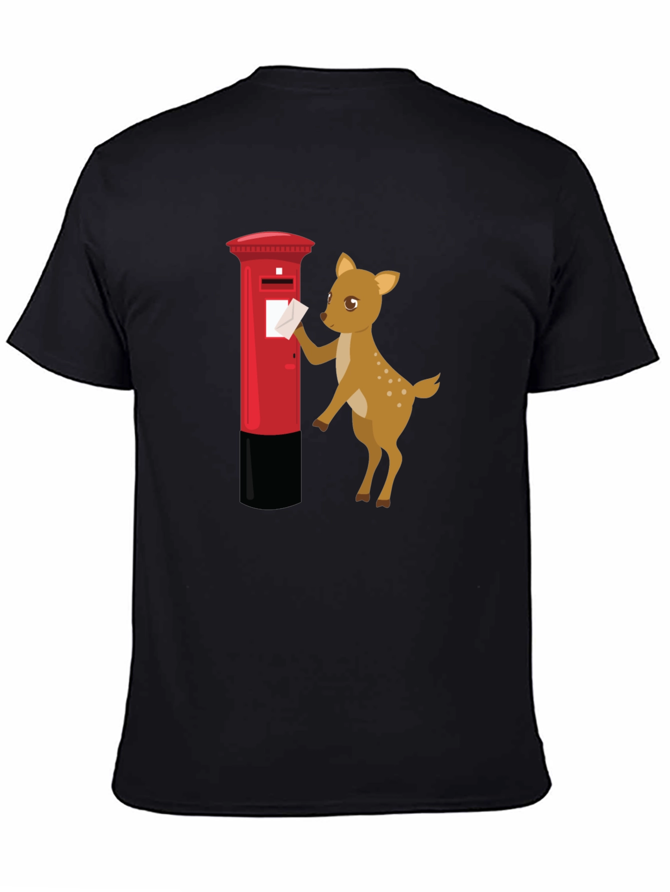 Black Cartoon Deer Posting Letter T-Shirt view 4