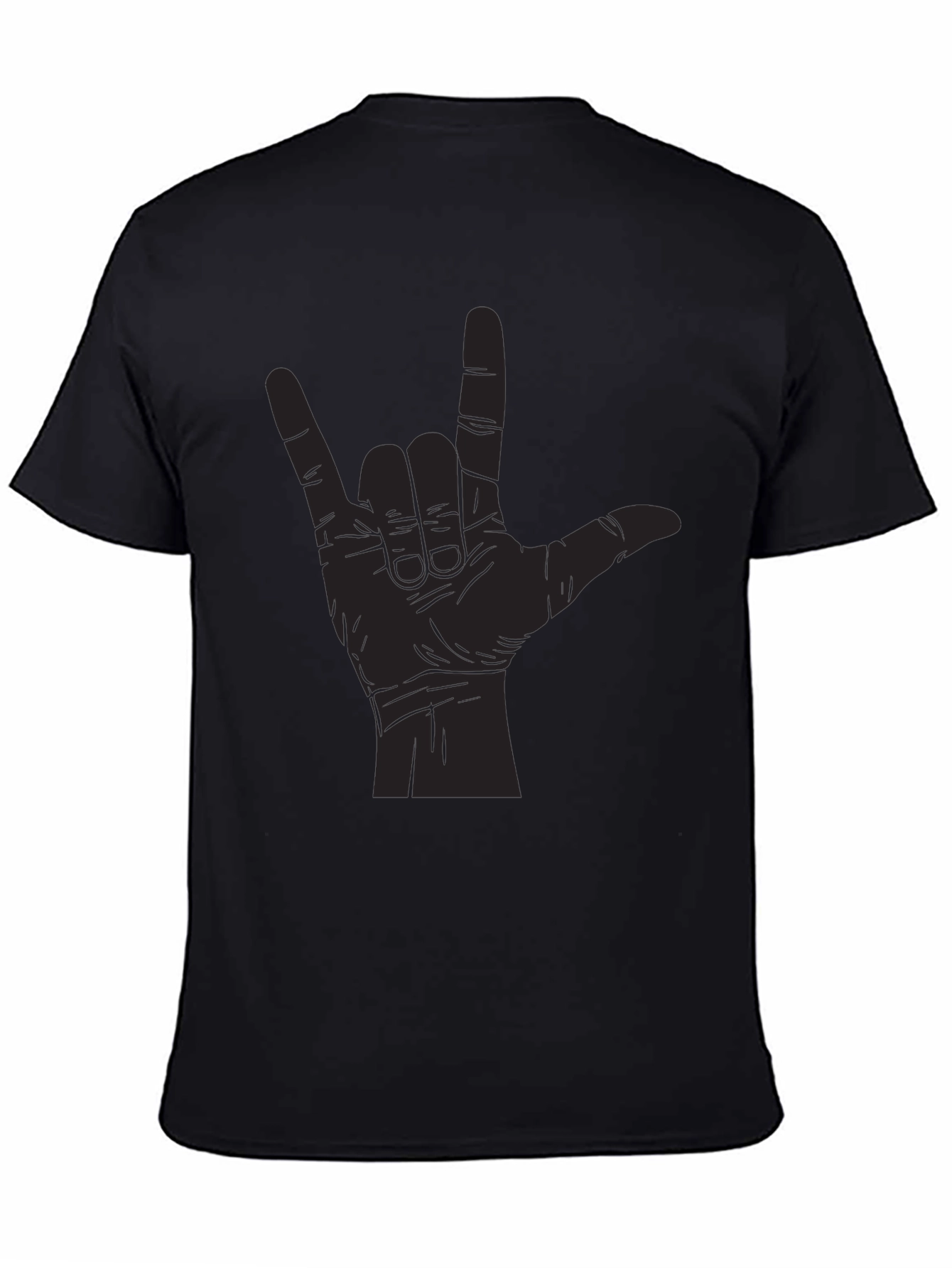 Black I Love You Hand Sign Graphic Tee - Black Unisex T-Shirt view 4