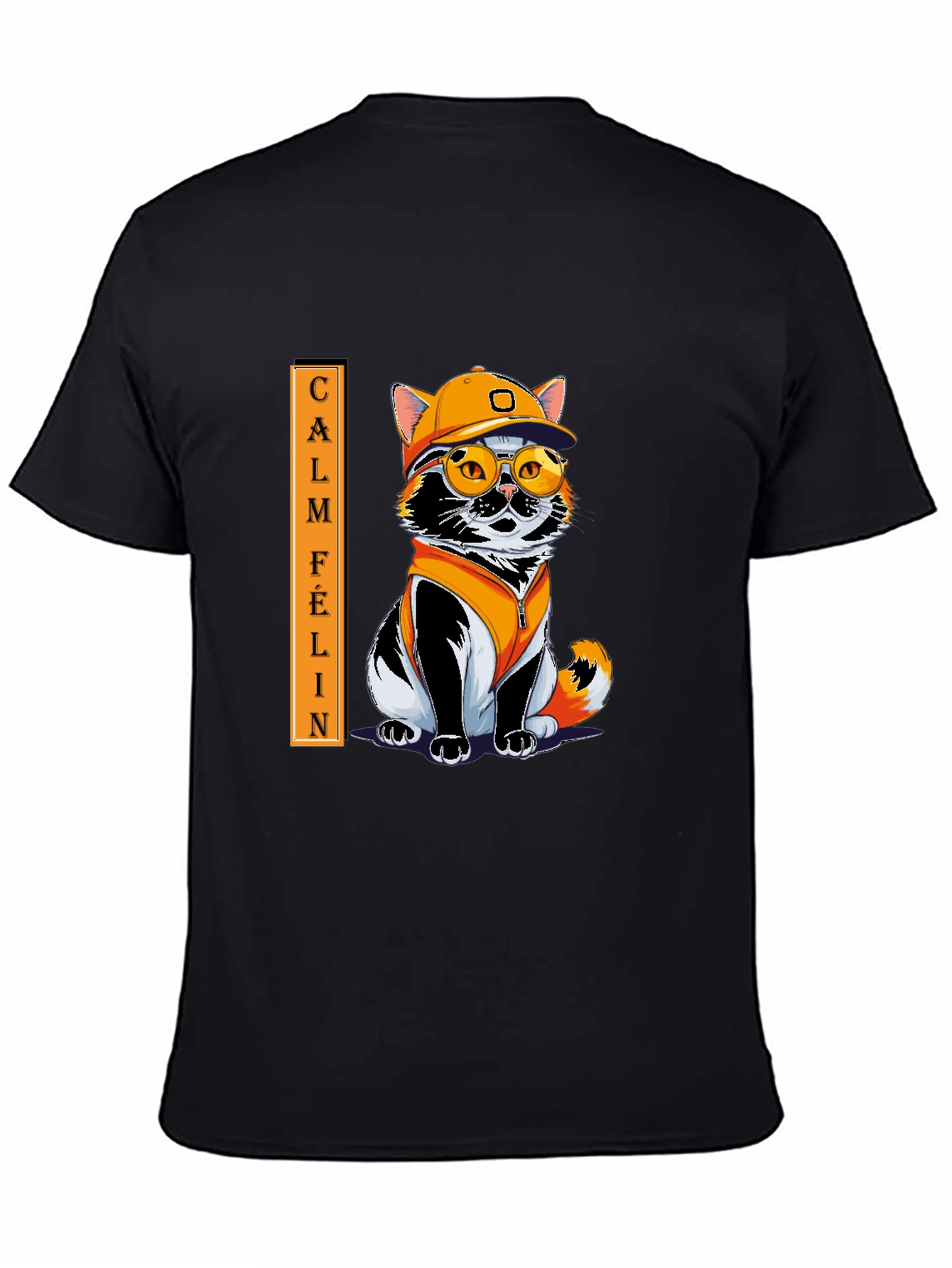 Black Calm Felin Cat T-Shirt: Cool Cat with Style view 4