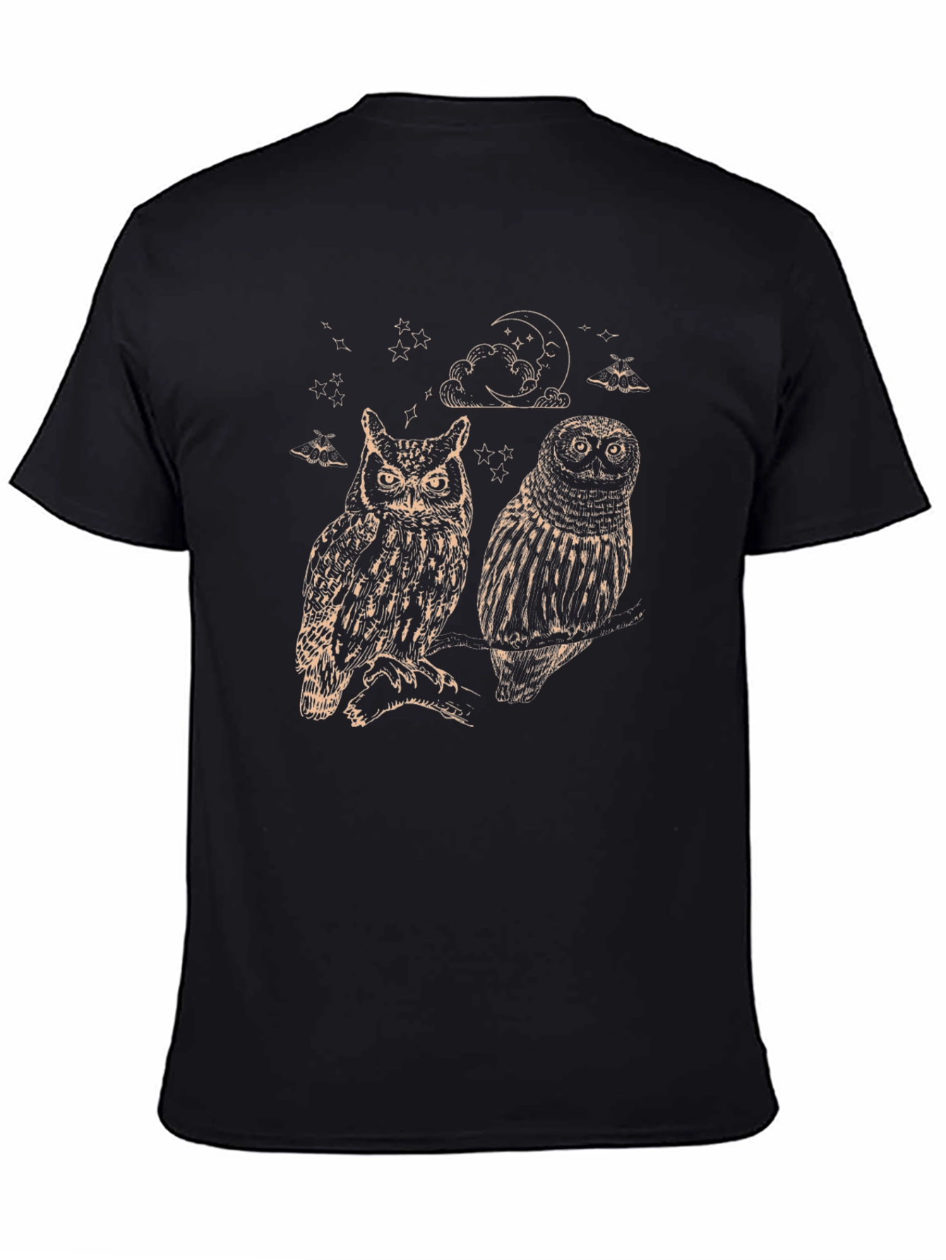 Black Two Owls Graphic Print Black T-Shirt view 4