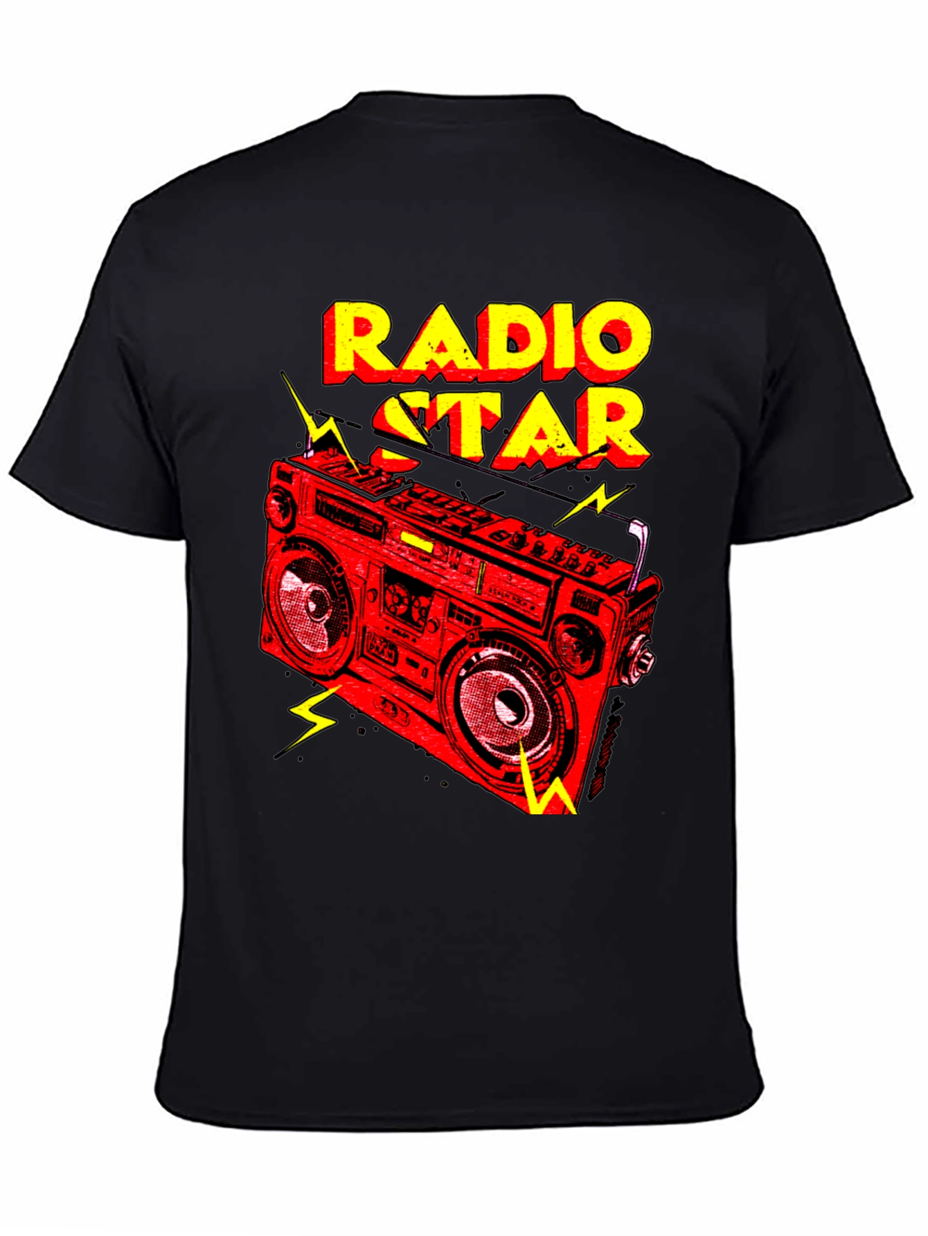 Black Radio Star Graphic Tee - Retro Boombox Design view 4