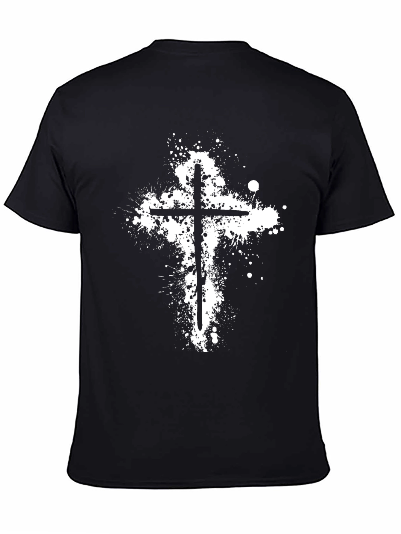 Black Grunge Cross T-Shirt - Black Cotton Blend view 4