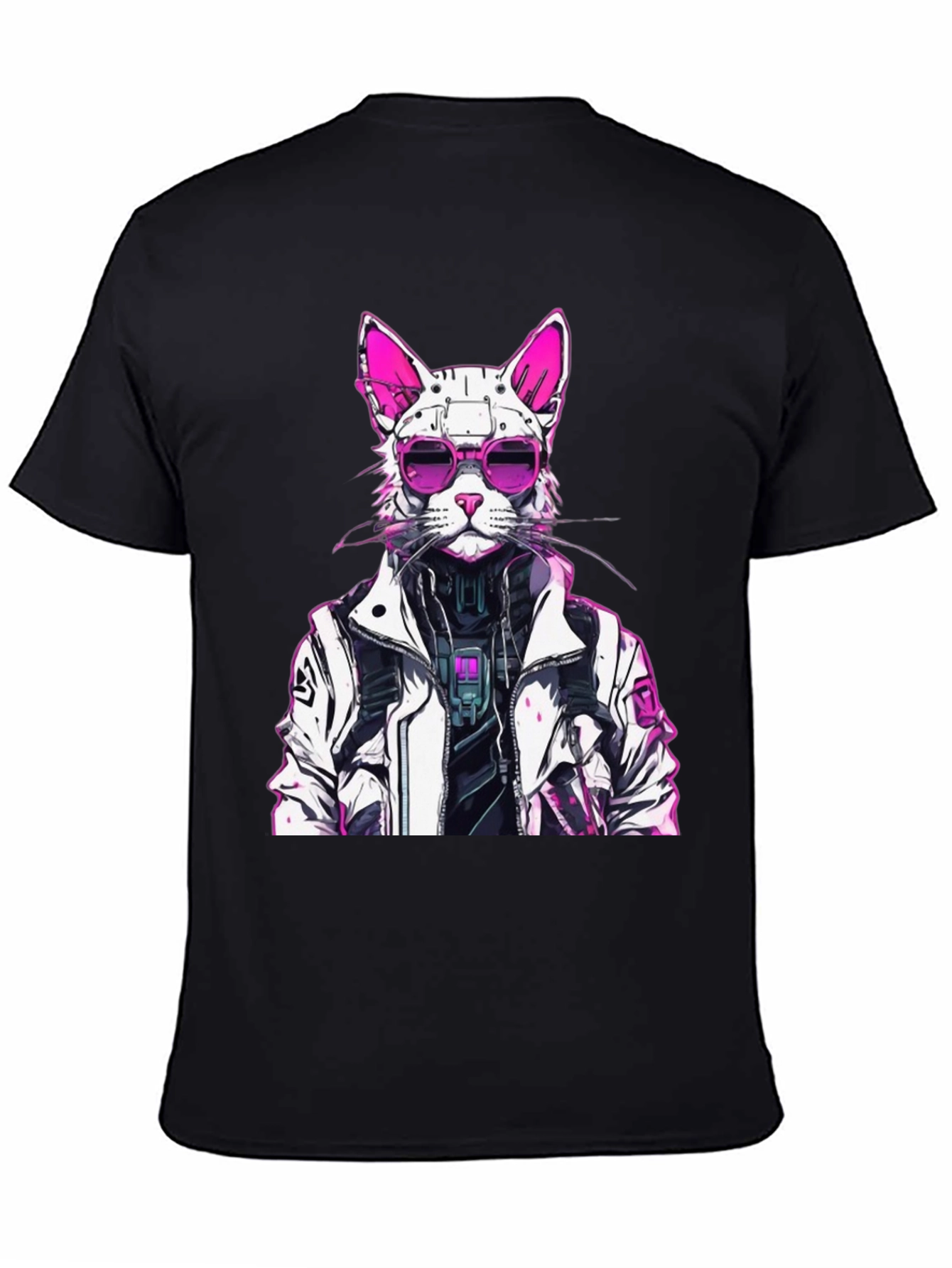 Cyberpunk Cat Graphic Tee - Futuristic Feline Style - 4