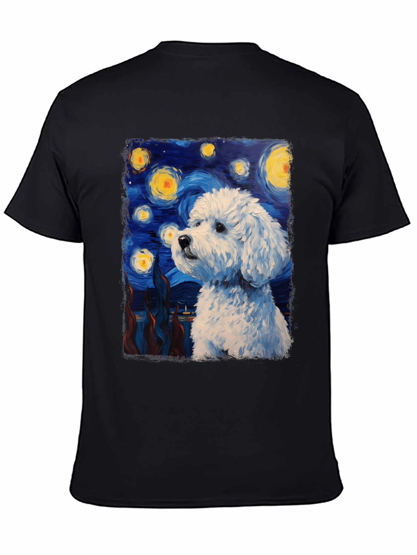 Black Starry Dog Art T-Shirt view 4