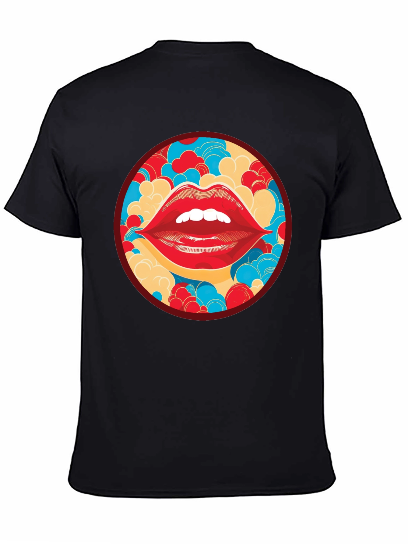 Black Red Lips Graphic Print Crew Neck T-Shirt view 4