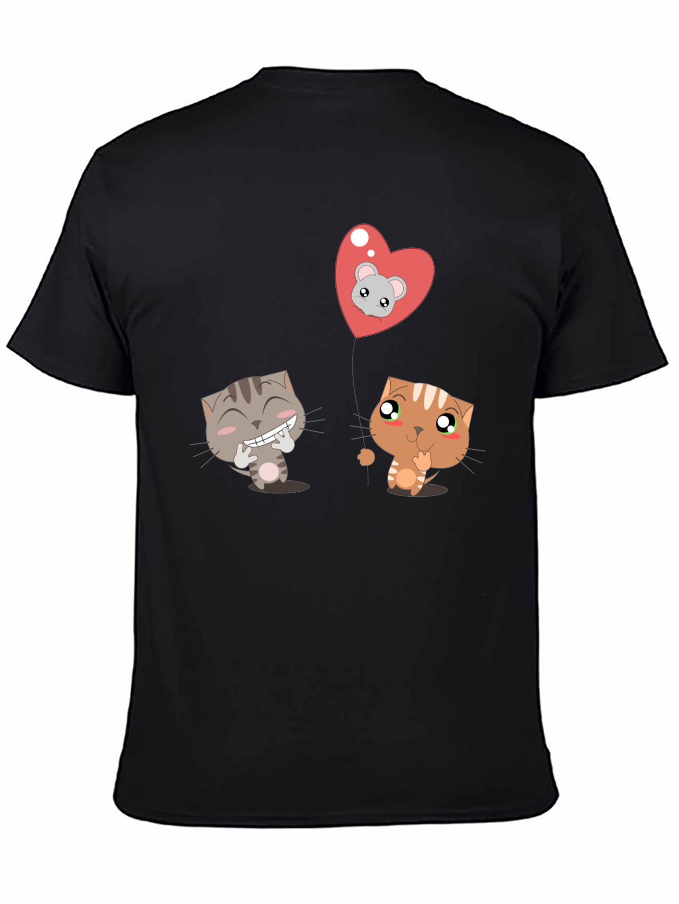 Black Cute Cartoon Cats T-Shirt - Unisex Black Tee view 4