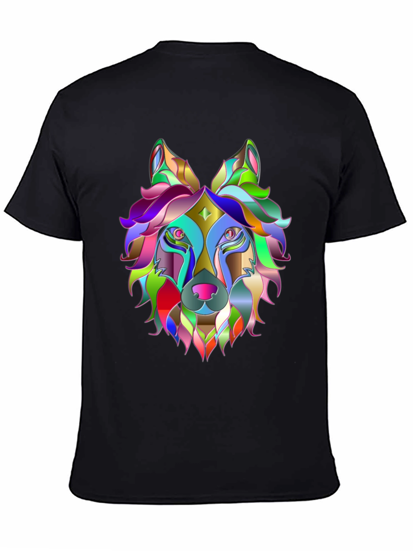 Black Colorful Geometric Wolf Graphic Tee - Unique Design view 4