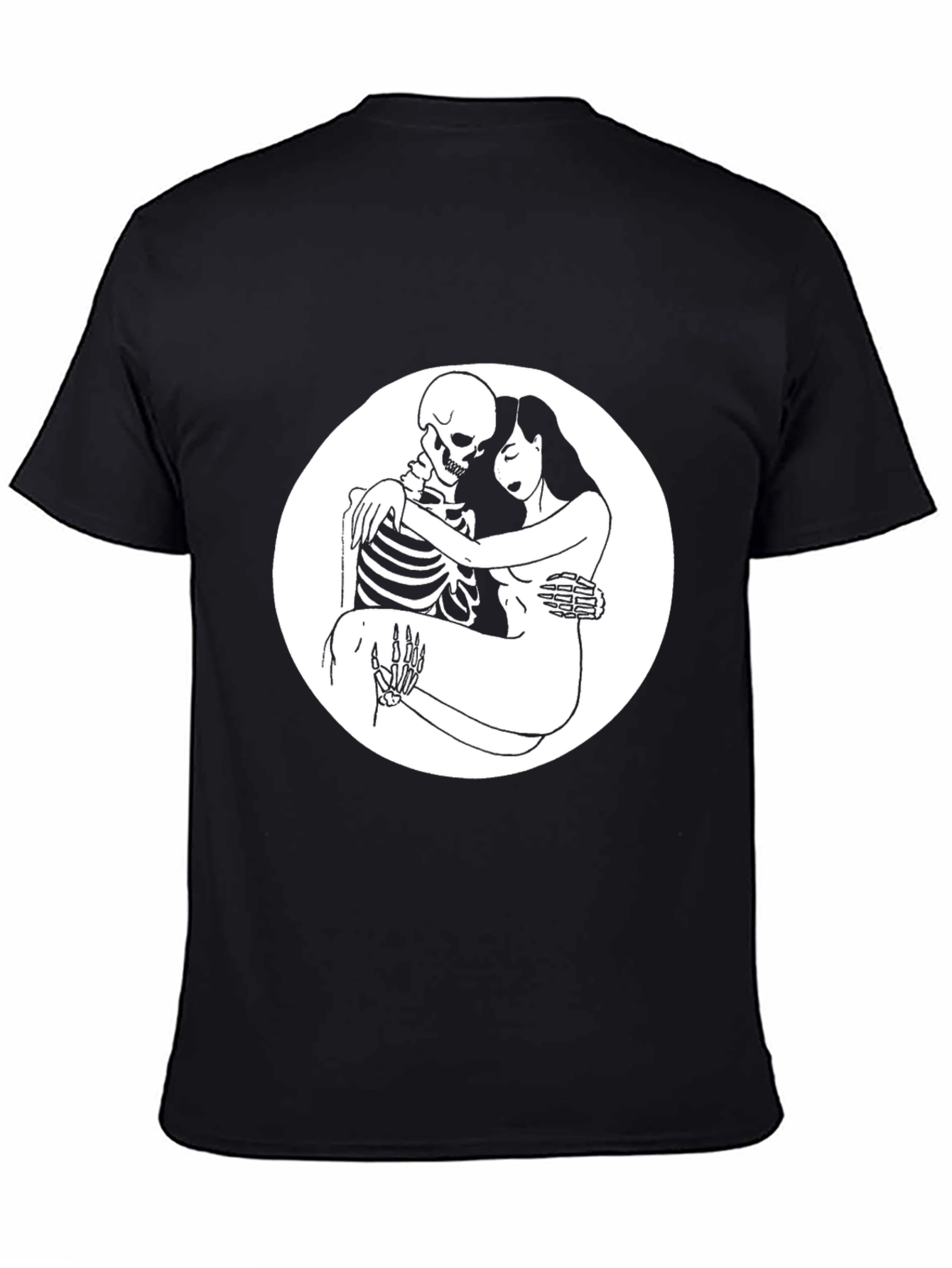 Black Embrace the Afterlife: Skeleton & Woman Graphic Tee view 4