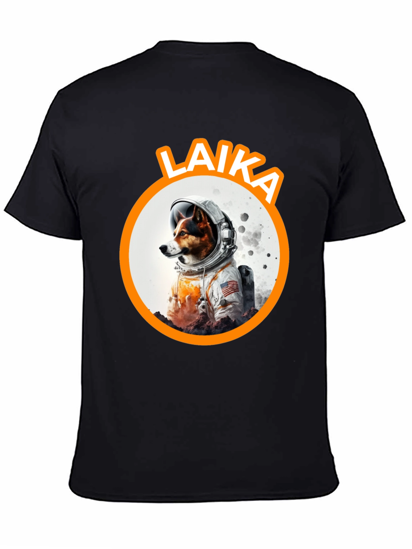 Black Laika Dog Astronaut Black T-Shirt view 4