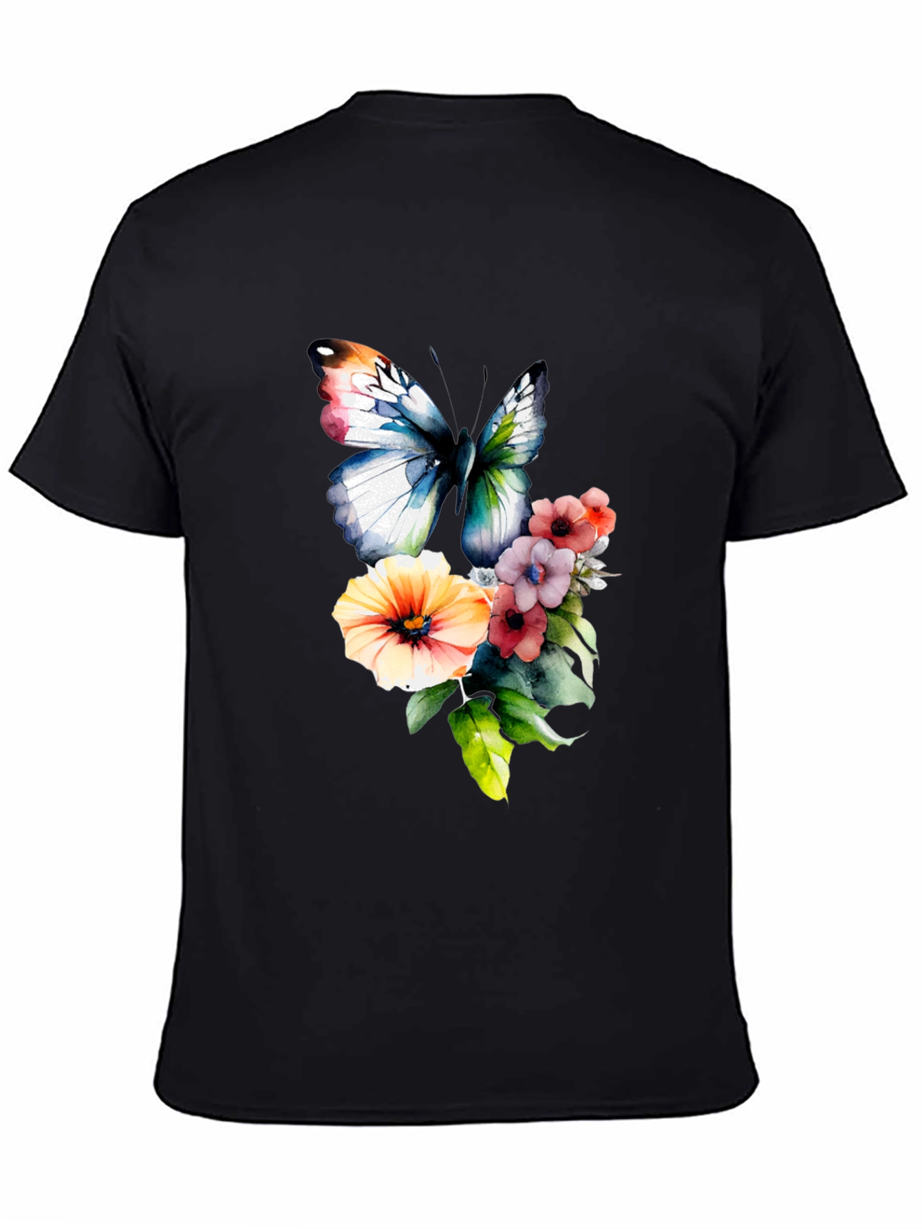 Black Butterfly & Floral Print T-Shirt view 4