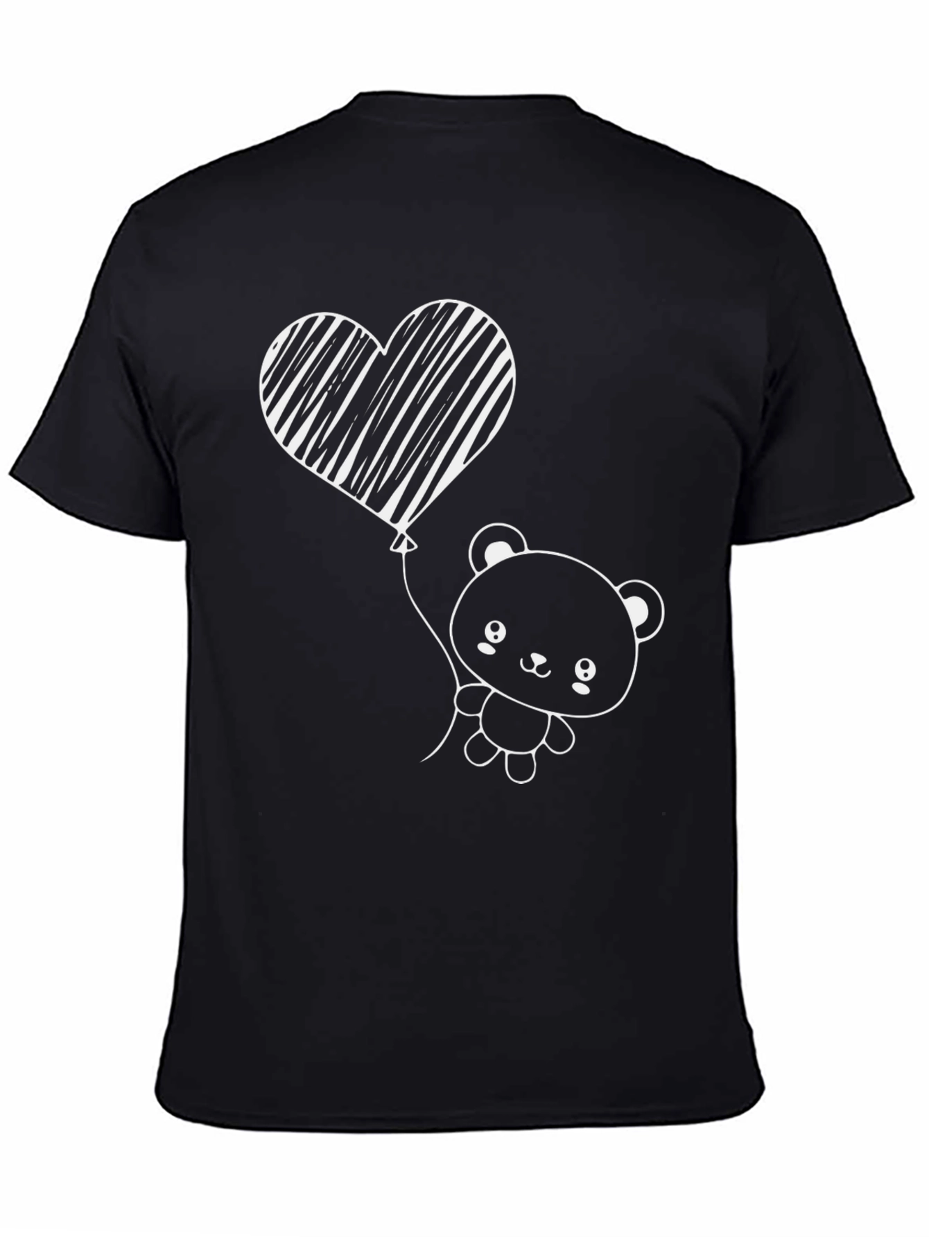 Black Cute Bear with Heart Balloon Black T-Shirt view 4