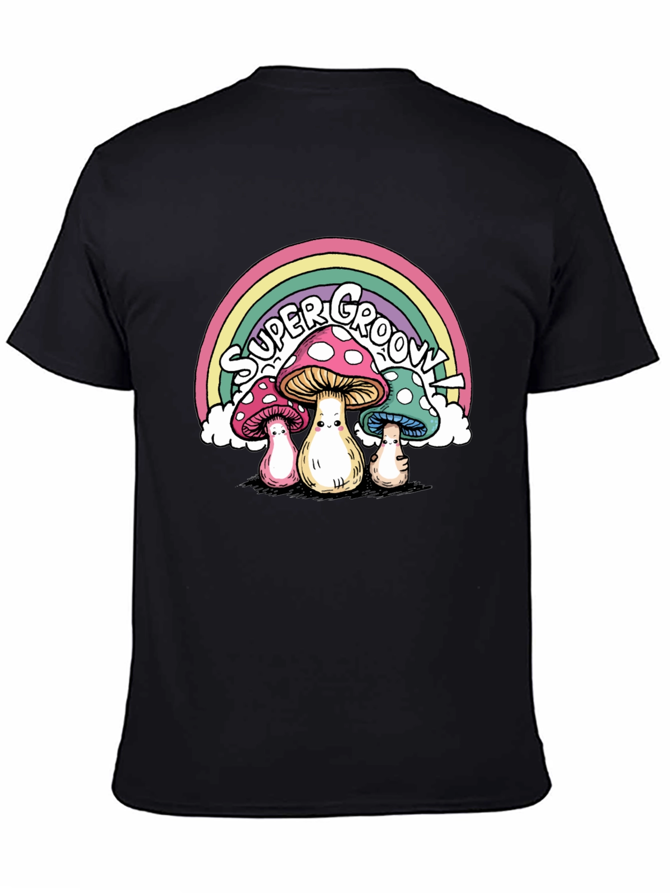 Black Super Groovy Mushroom T-Shirt view 4