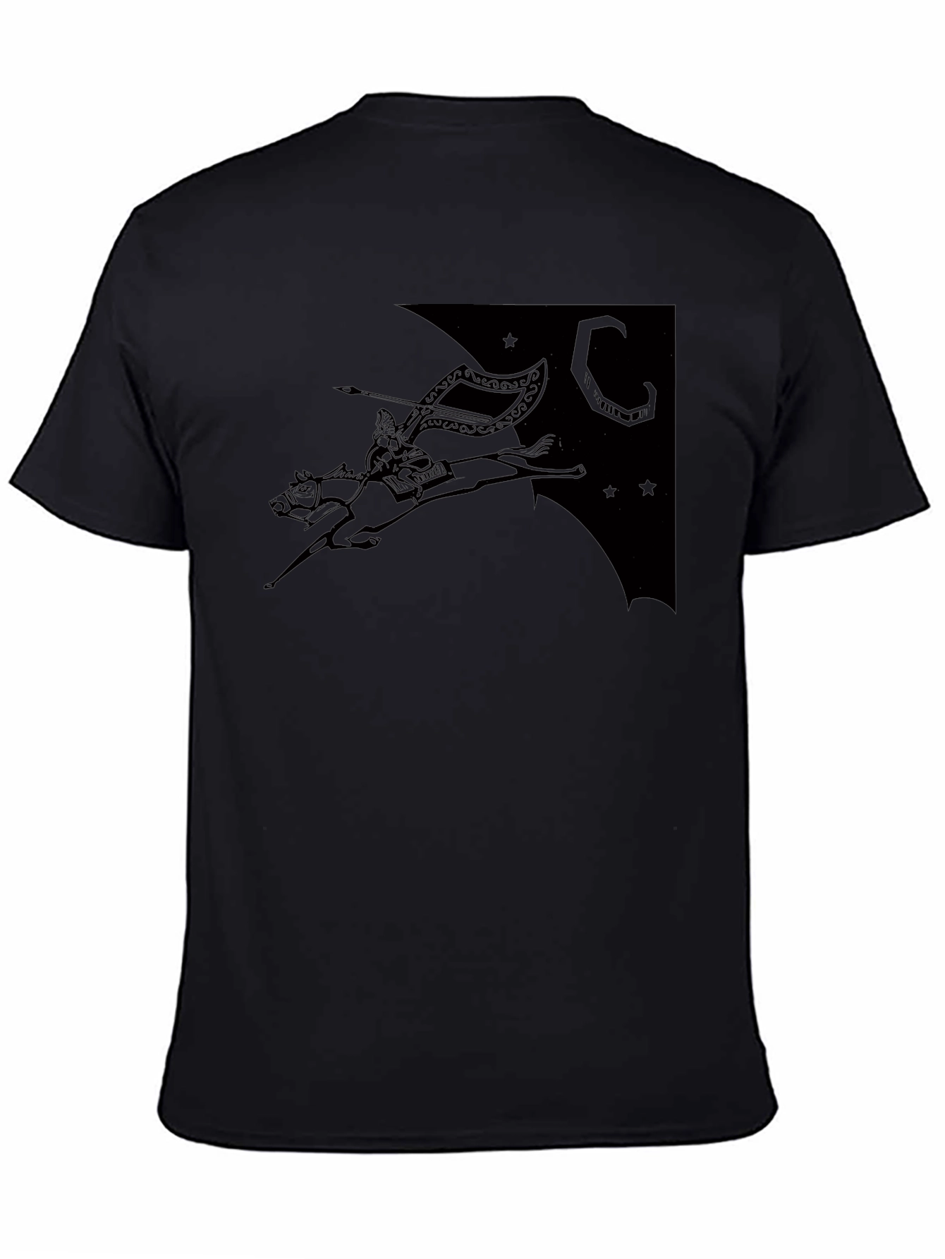 Black Black T-Shirt with Horse Rider Print view 4