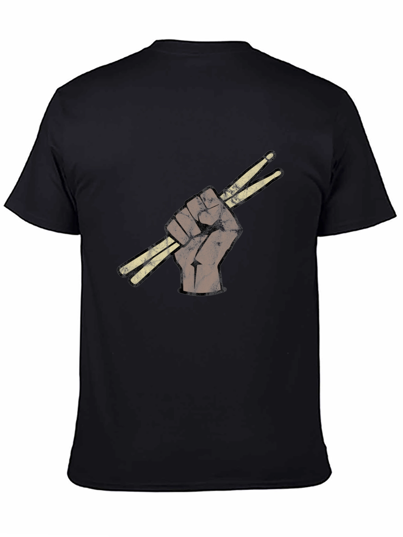 Black Drummer's Fist T-Shirt - Black Crew Neck Tee view 4