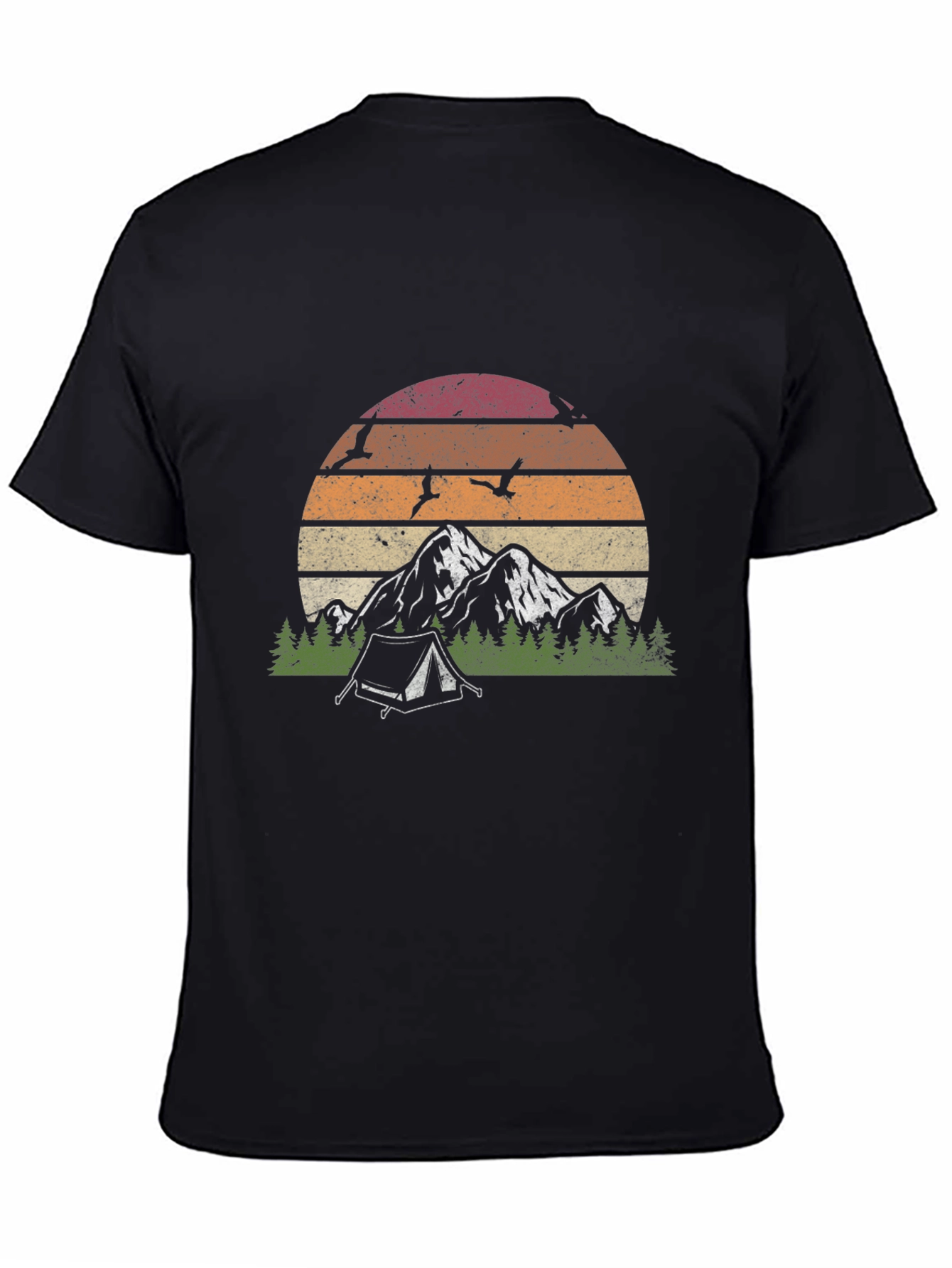 Black Retro Mountain Camping Graphic T-Shirt view 4