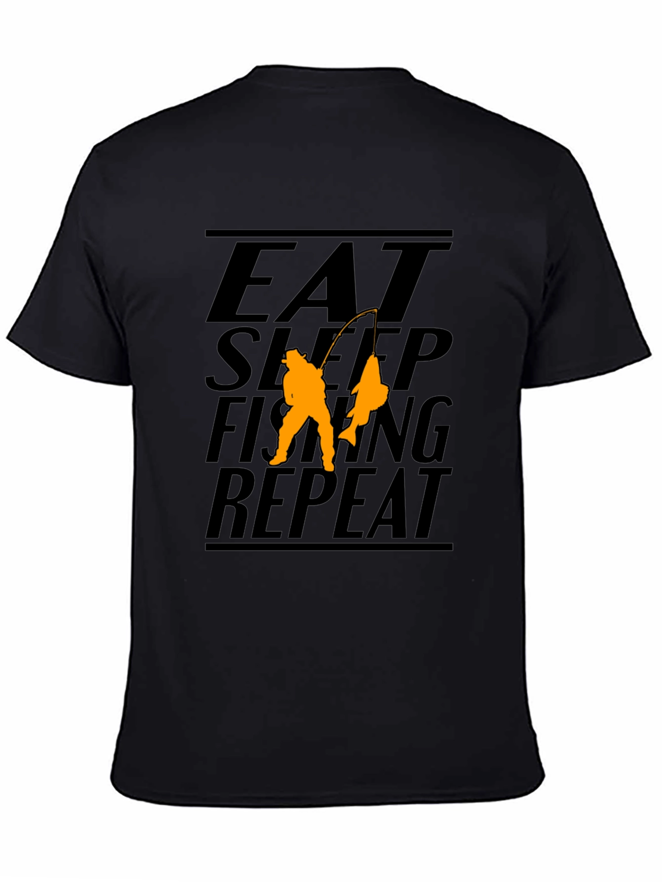 Black Eat Sleep Fishing Repeat Black Graphic T-Shirt view 4