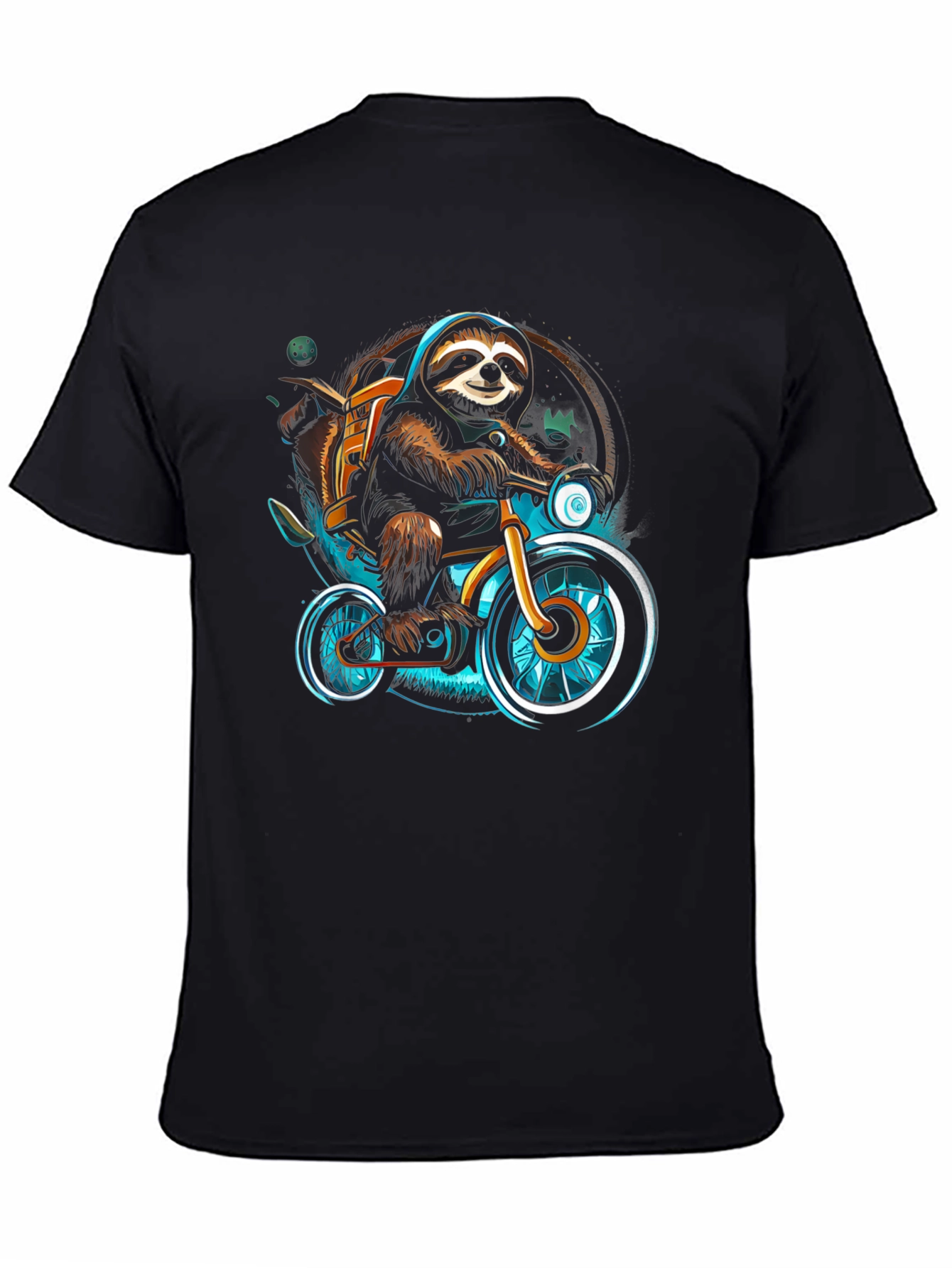 Black Sloth on Bike Graphic Tee - Cool Casual Shirt view 4