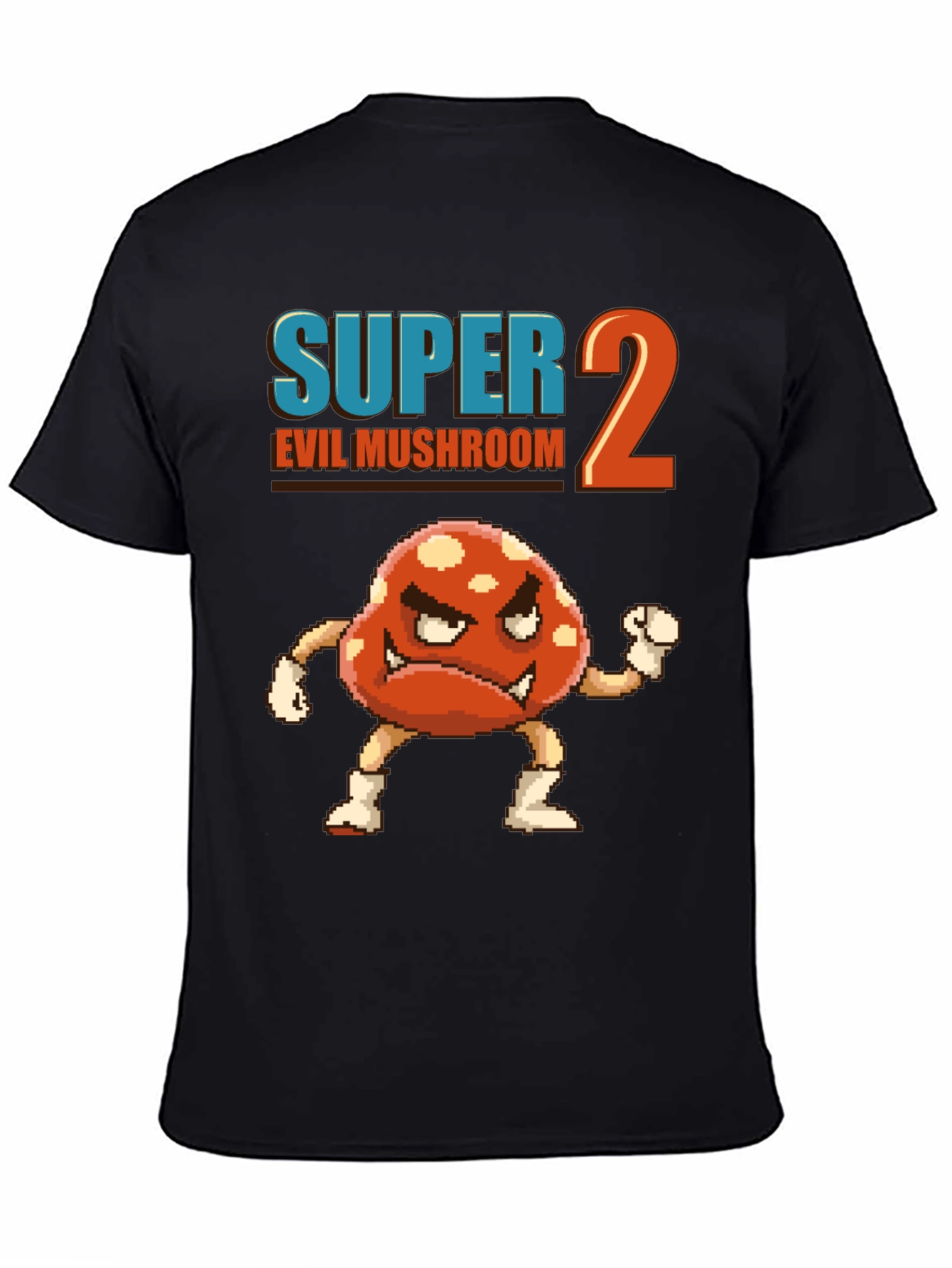 Black Super 2 Evil Mushroom Graphic T-Shirt view 4