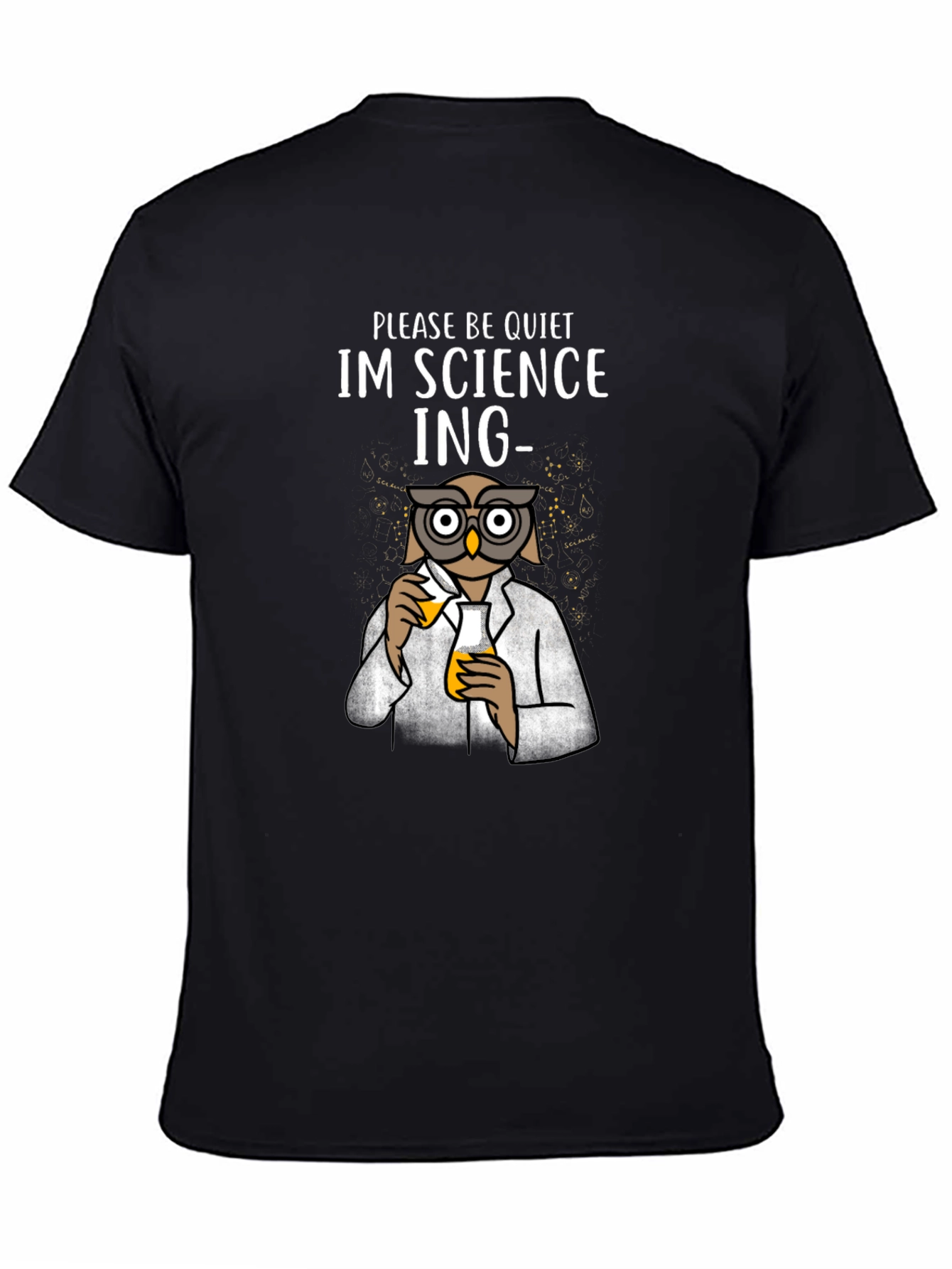 Black Science Owl T-Shirt - Please Be Quiet, I'm Sciencing view 4